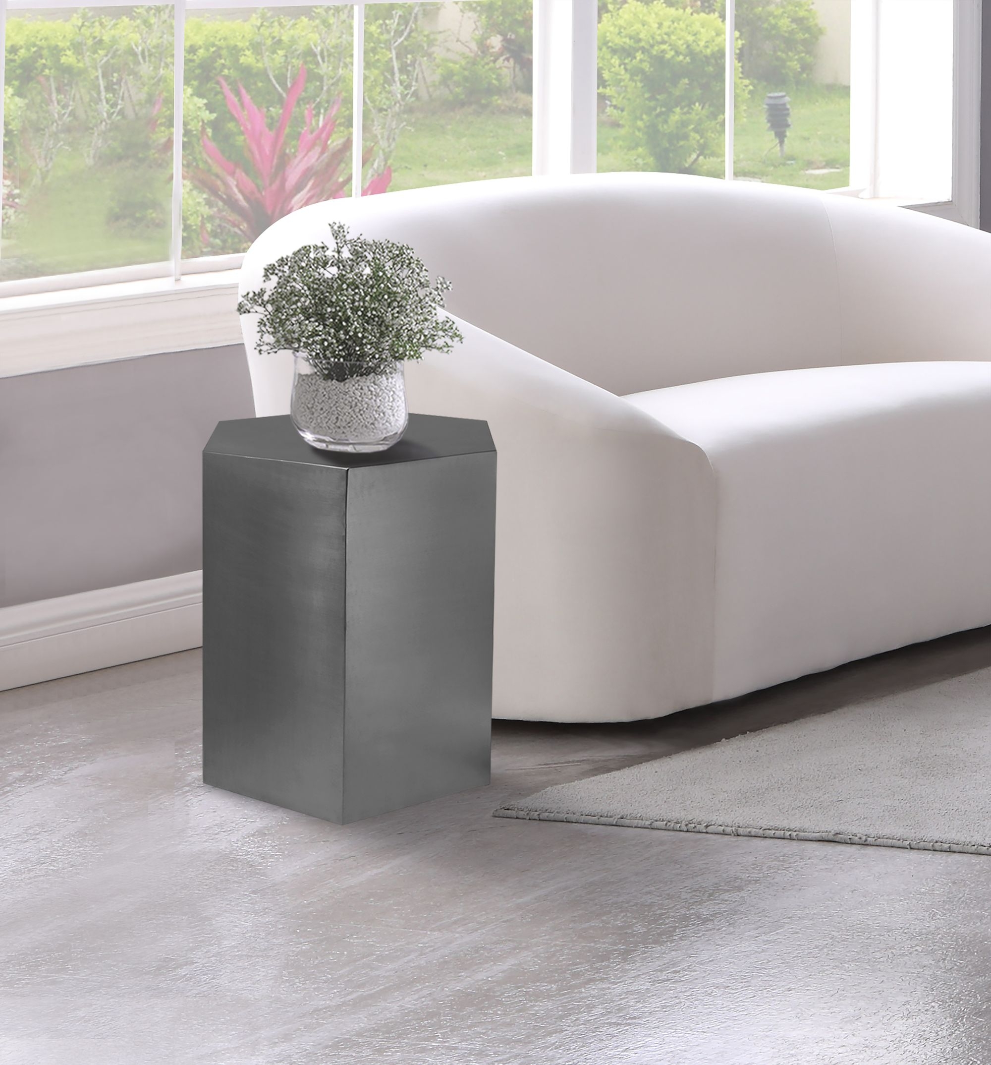 Hexagon 24" Brushed Metal End Table