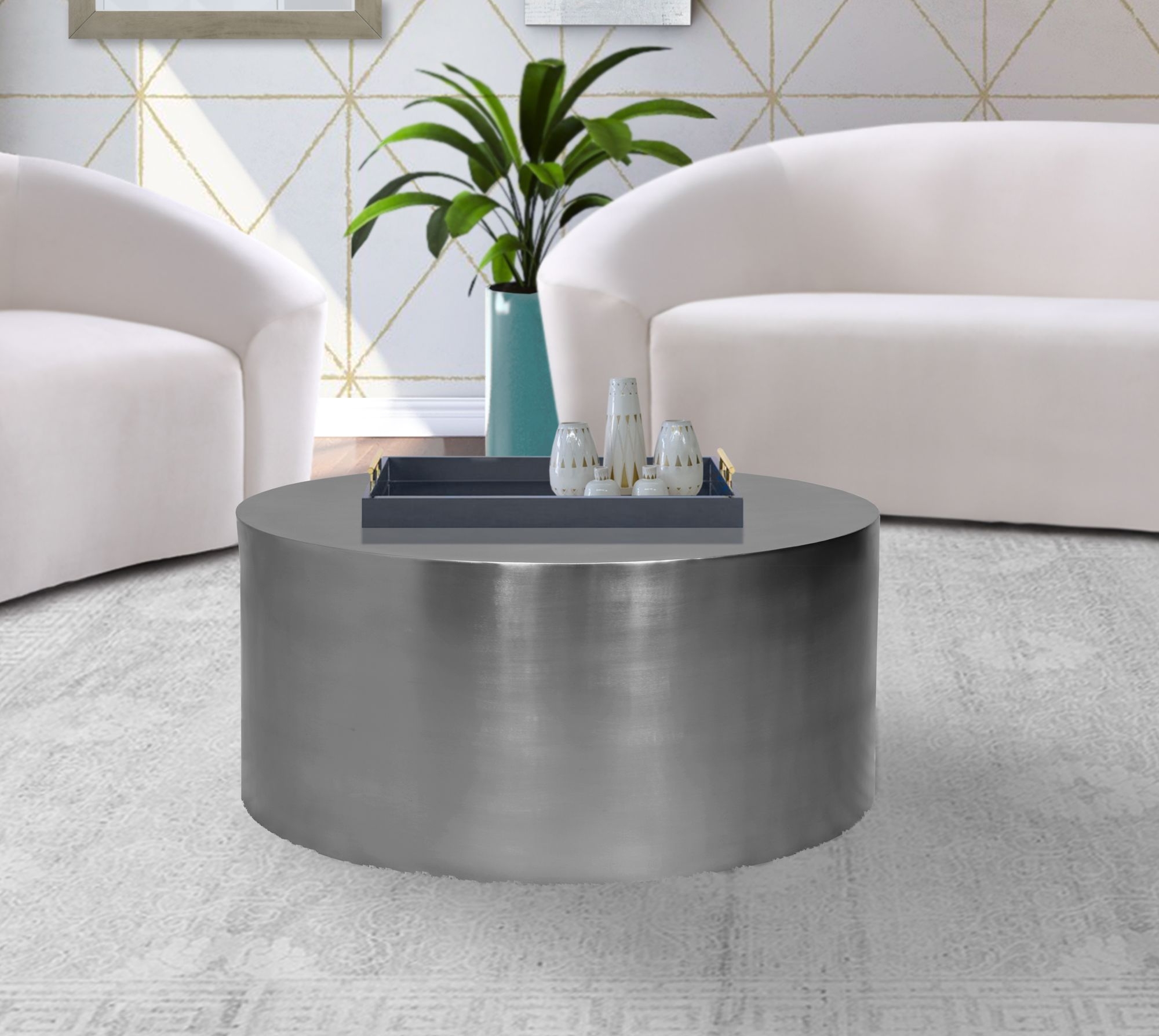 Cylinder 32" Round Metal Coffee Table