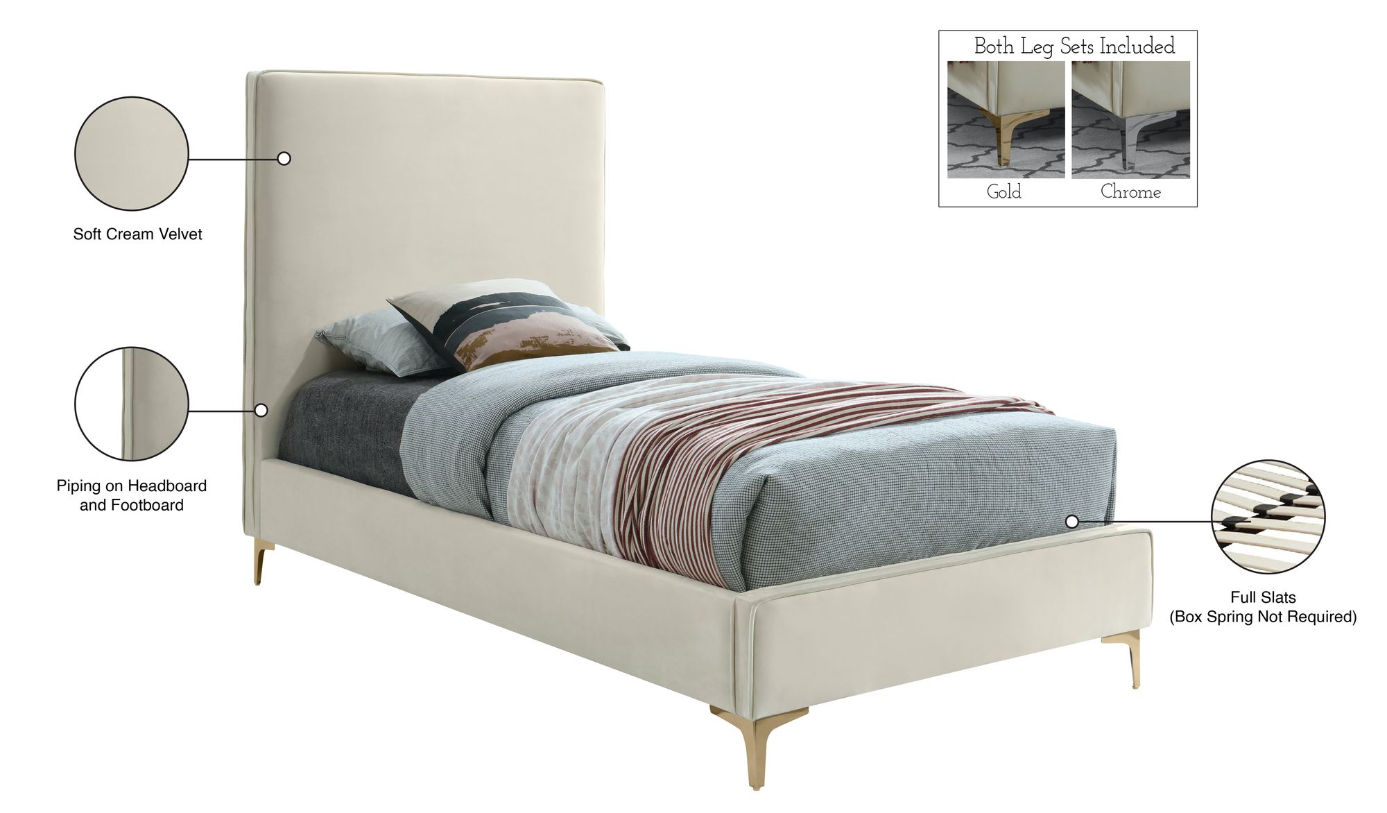 Geri Velvet Twin Size Bed