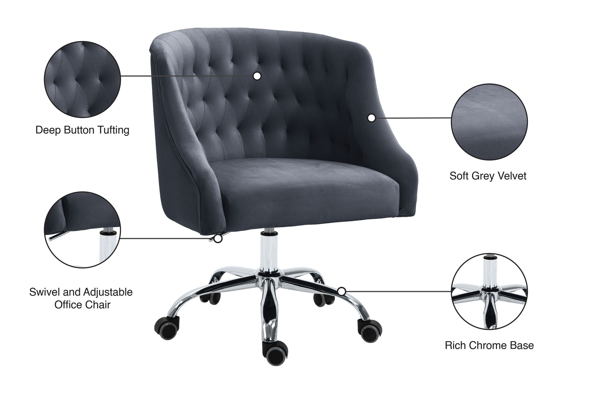 Arden Velvet Office Chair with Chrome Base