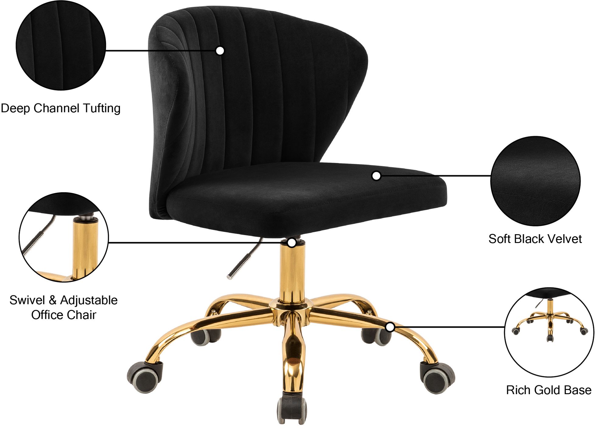 Finley Velvet Office Chair with Gold Base