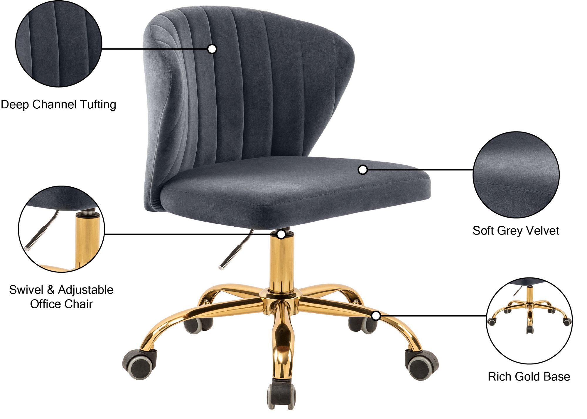 Finley Velvet Office Chair with Gold Base