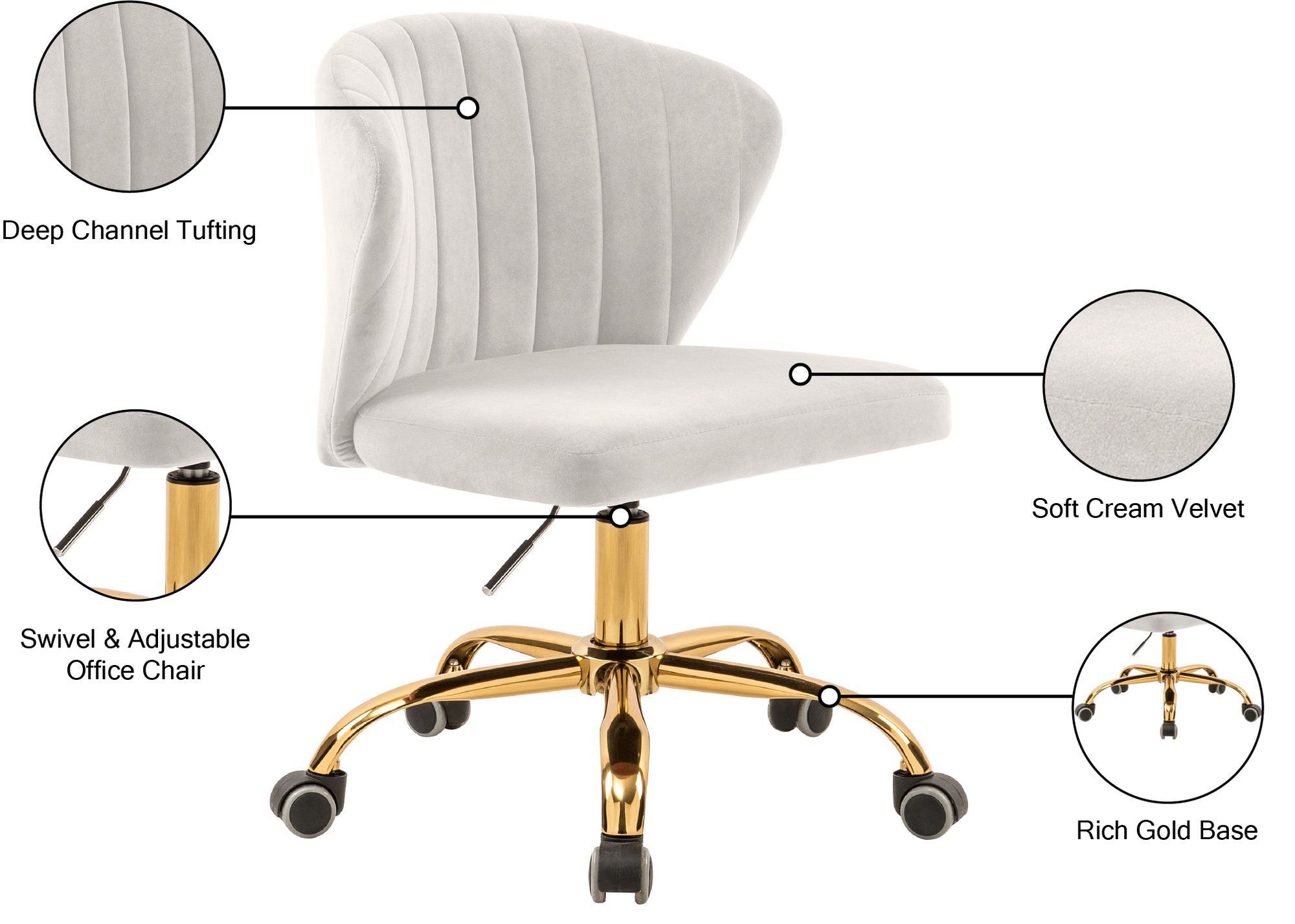 Finley Velvet Office Chair with Gold Base