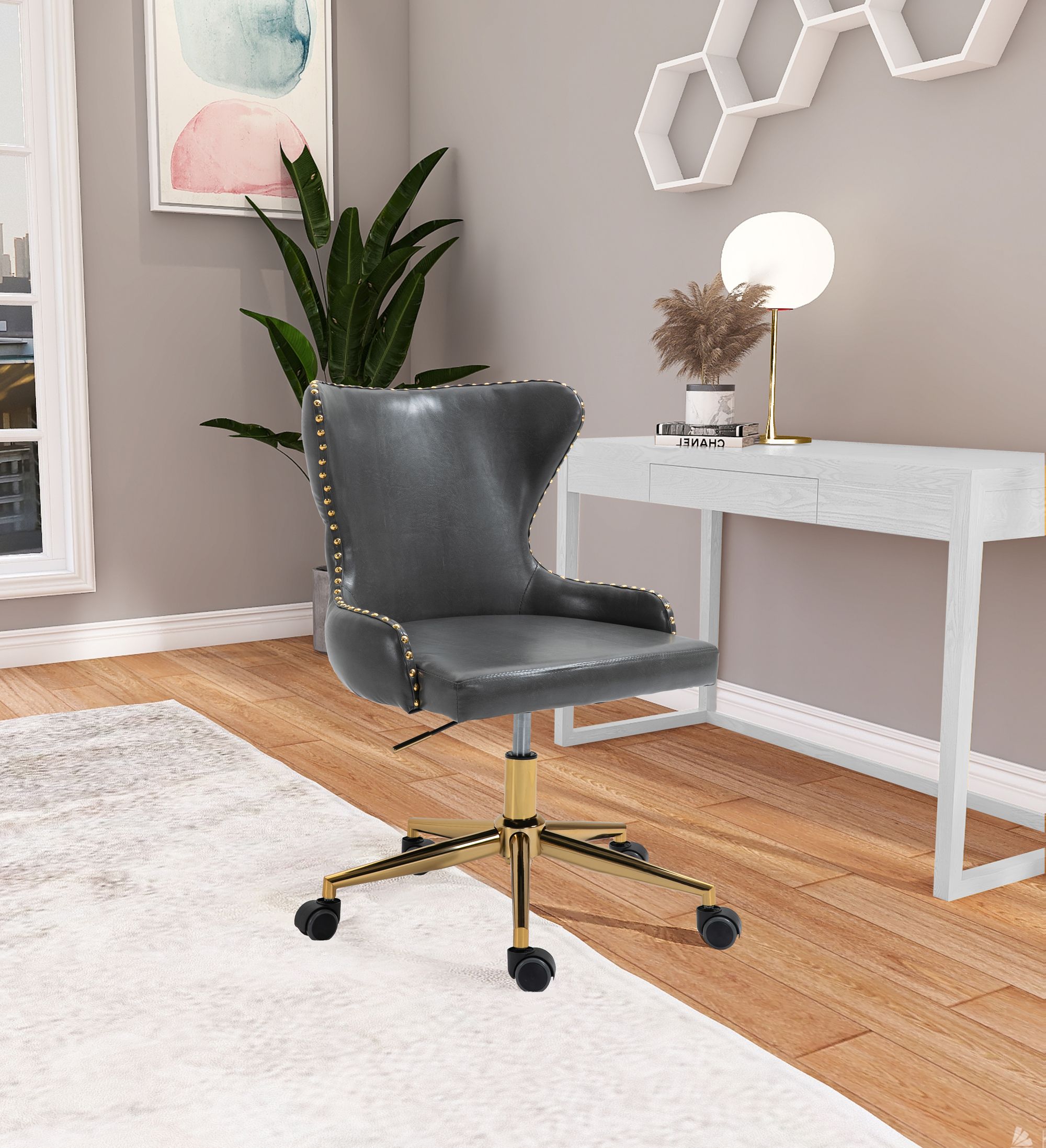 Hendrix Faux Leather Office Chair with Gold Base