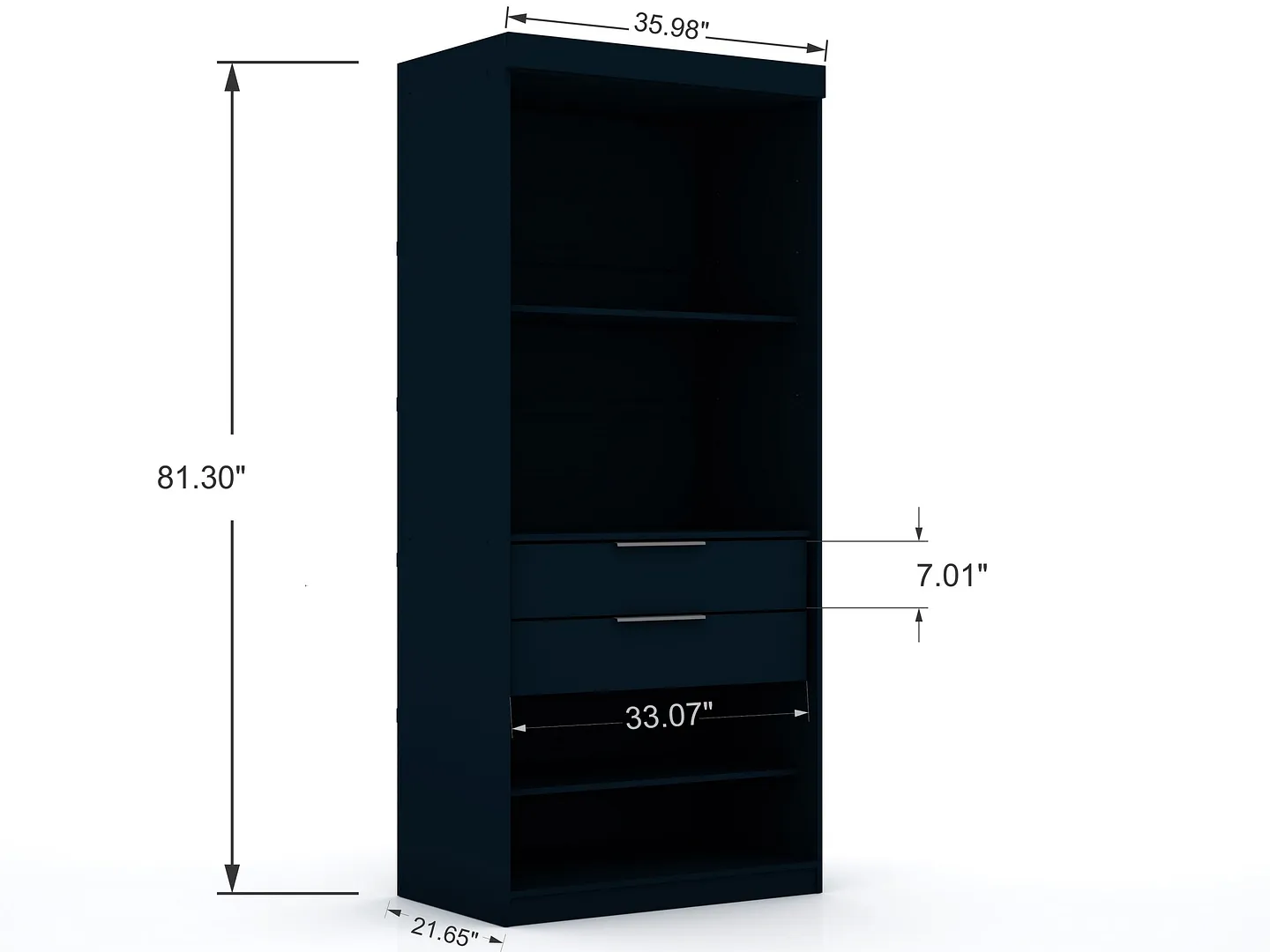 Mulberry 2.0 Semi Open 3 Sectional Wardrobe Corner Closet w/4 Drawers