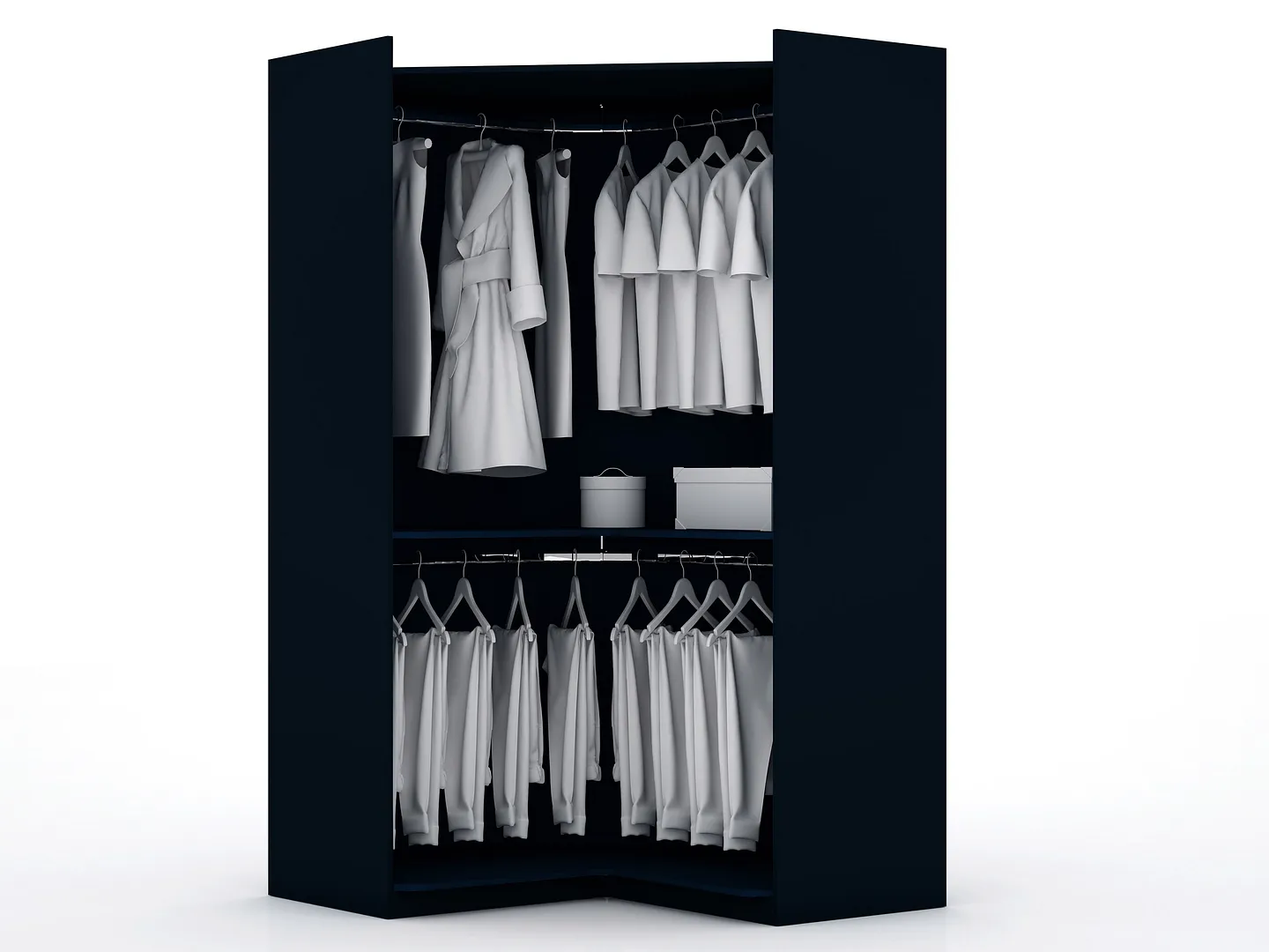 Mulberry 2.0 Semi Open 3 Sectional Wardrobe Corner Closet w/4 Drawers