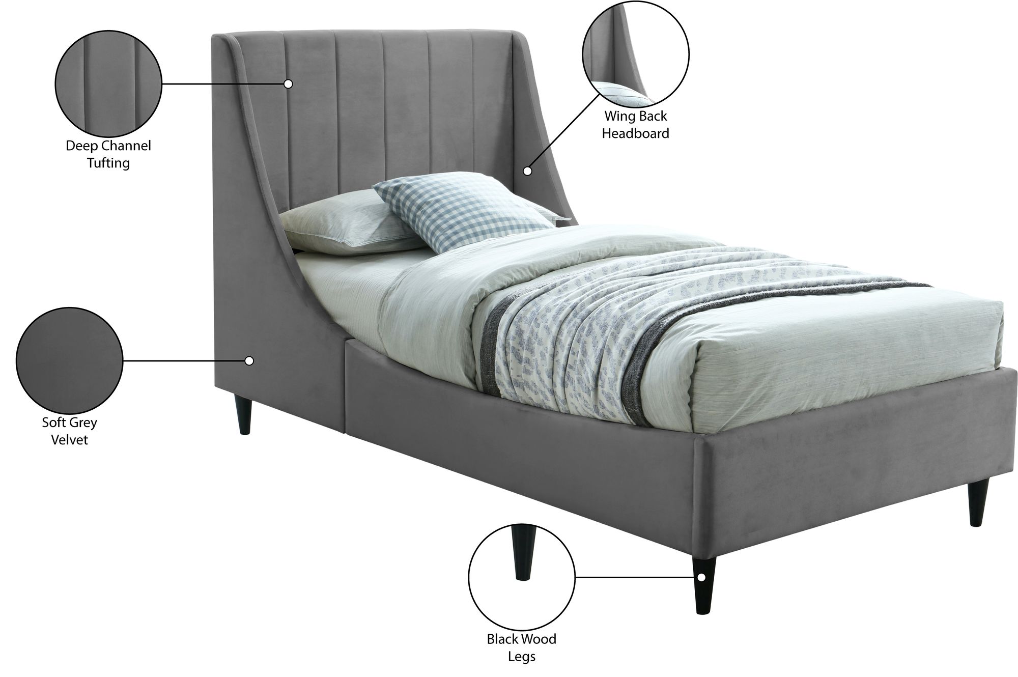 Eva Velvet Twin Size Bed