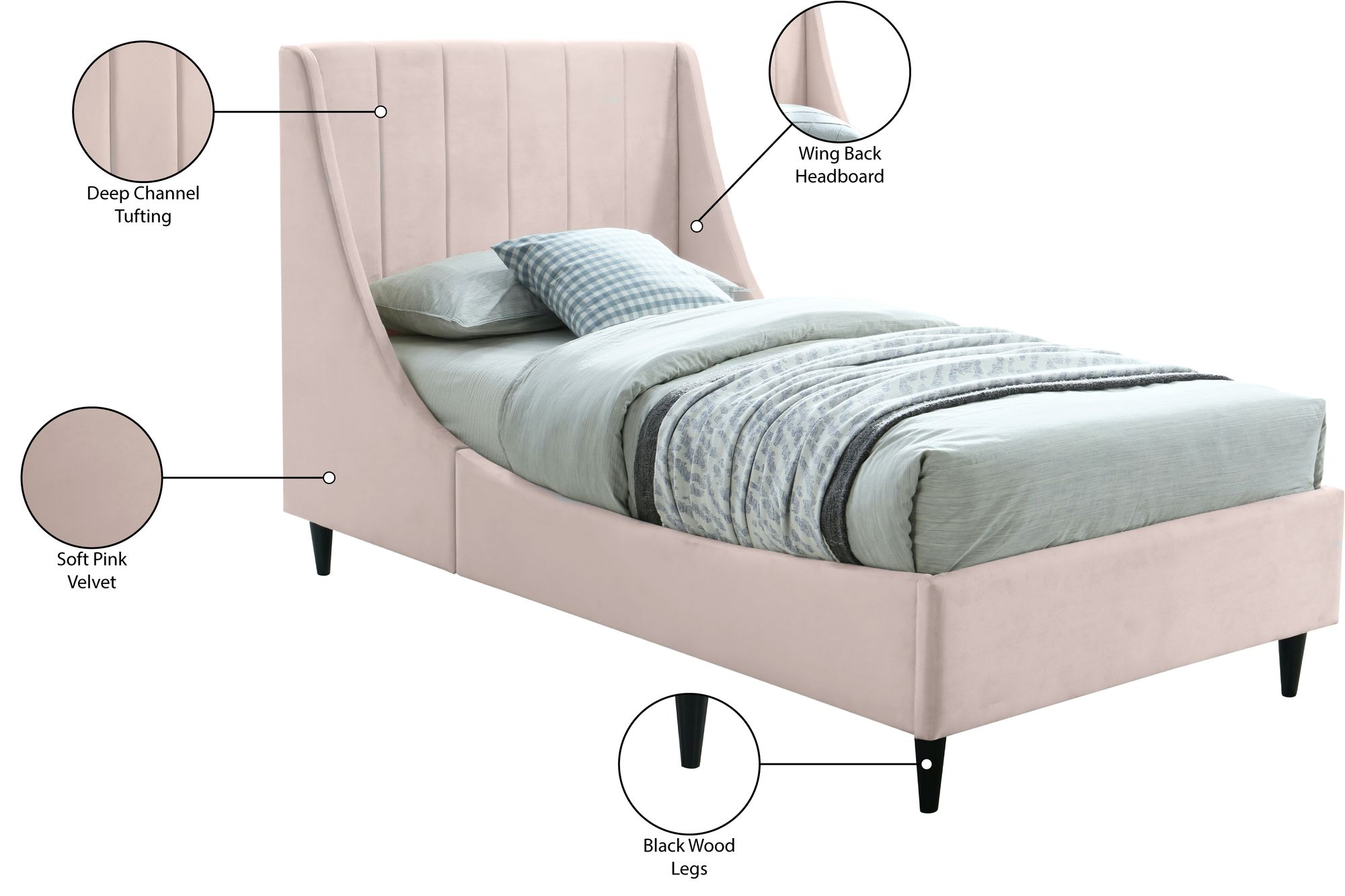 Eva Velvet Twin Size Bed