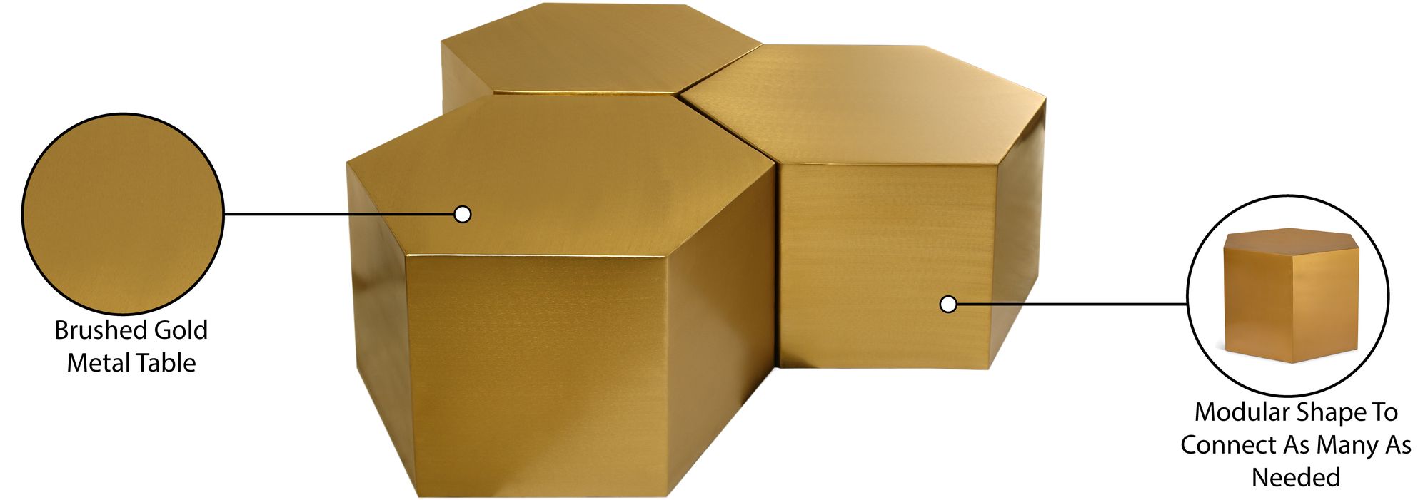 Hexagon 3-Piece Metal Modular Coffee Table