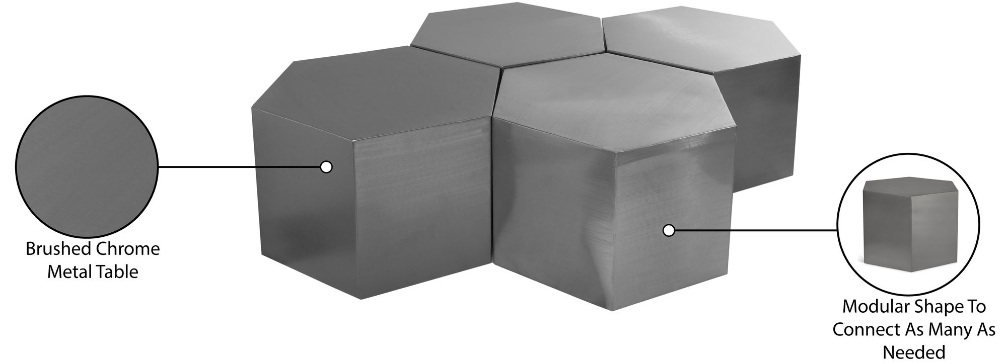 Hexagon 4-Piece Metal Modular Coffee Table