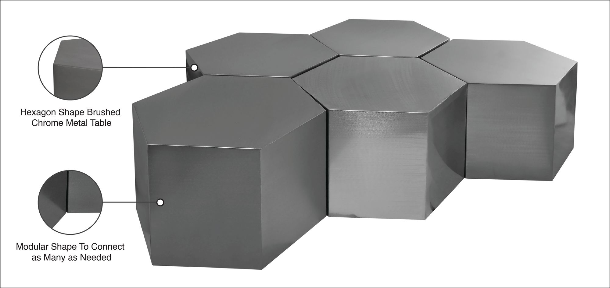 Hexagon 5-Piece Metal Modular Coffee Table
