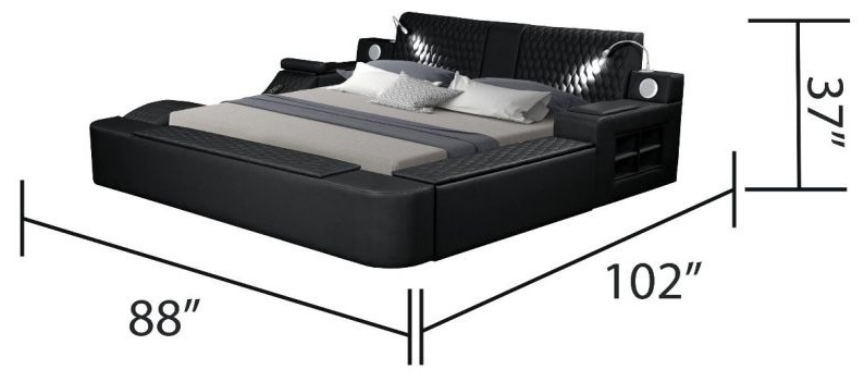 Zoya Fabric Upholstered Black Bed Size Information