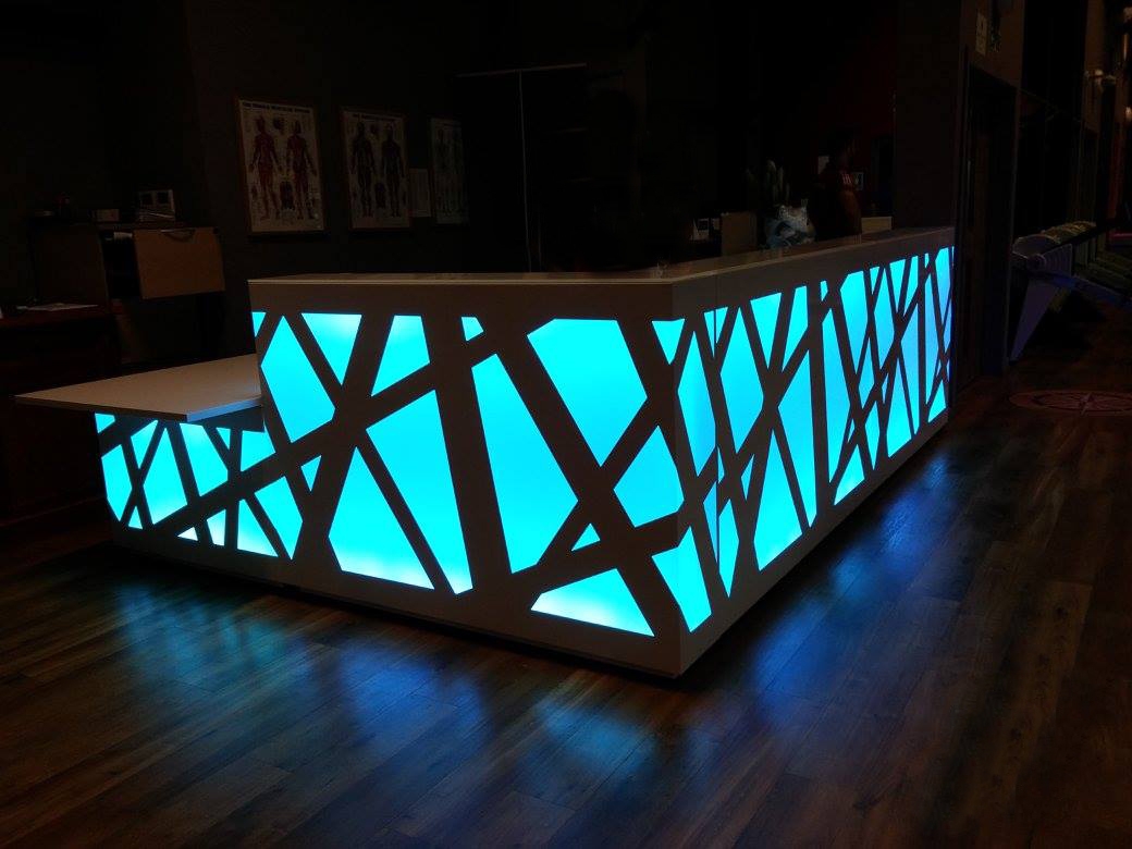 ZIG-ZAG W126" L-Shaped Reception Desk w/Counter Top & RGB Light, ADA Compliance
