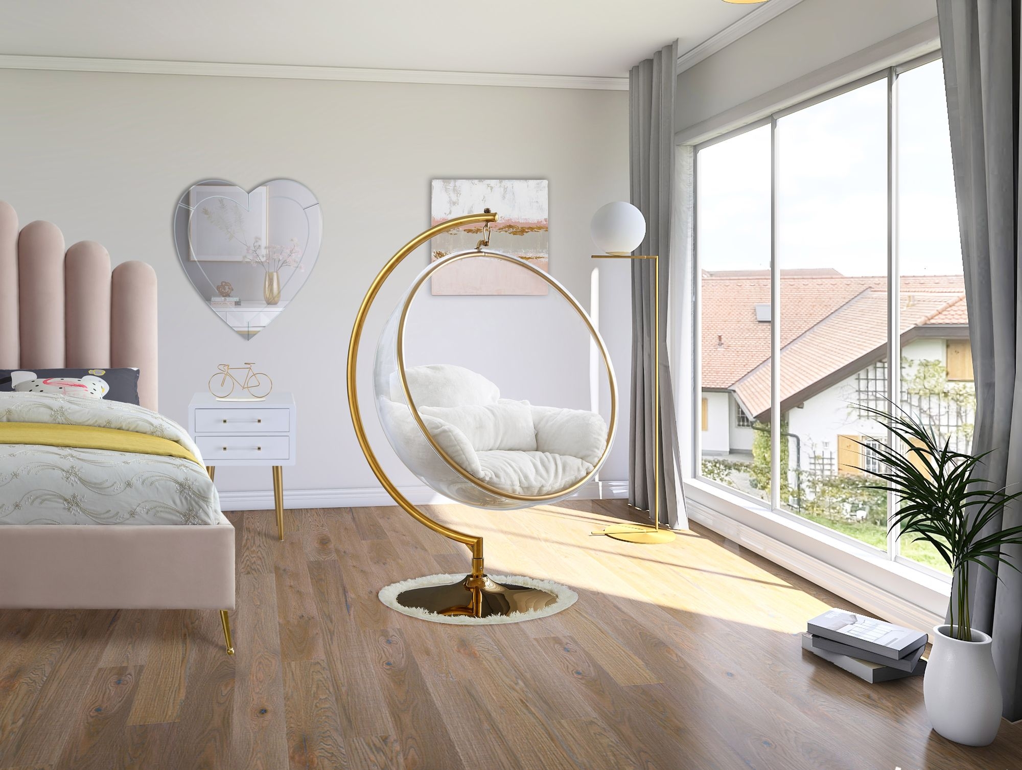 Luna Acrylic Swing Bubble Accent Chair with Metal Base