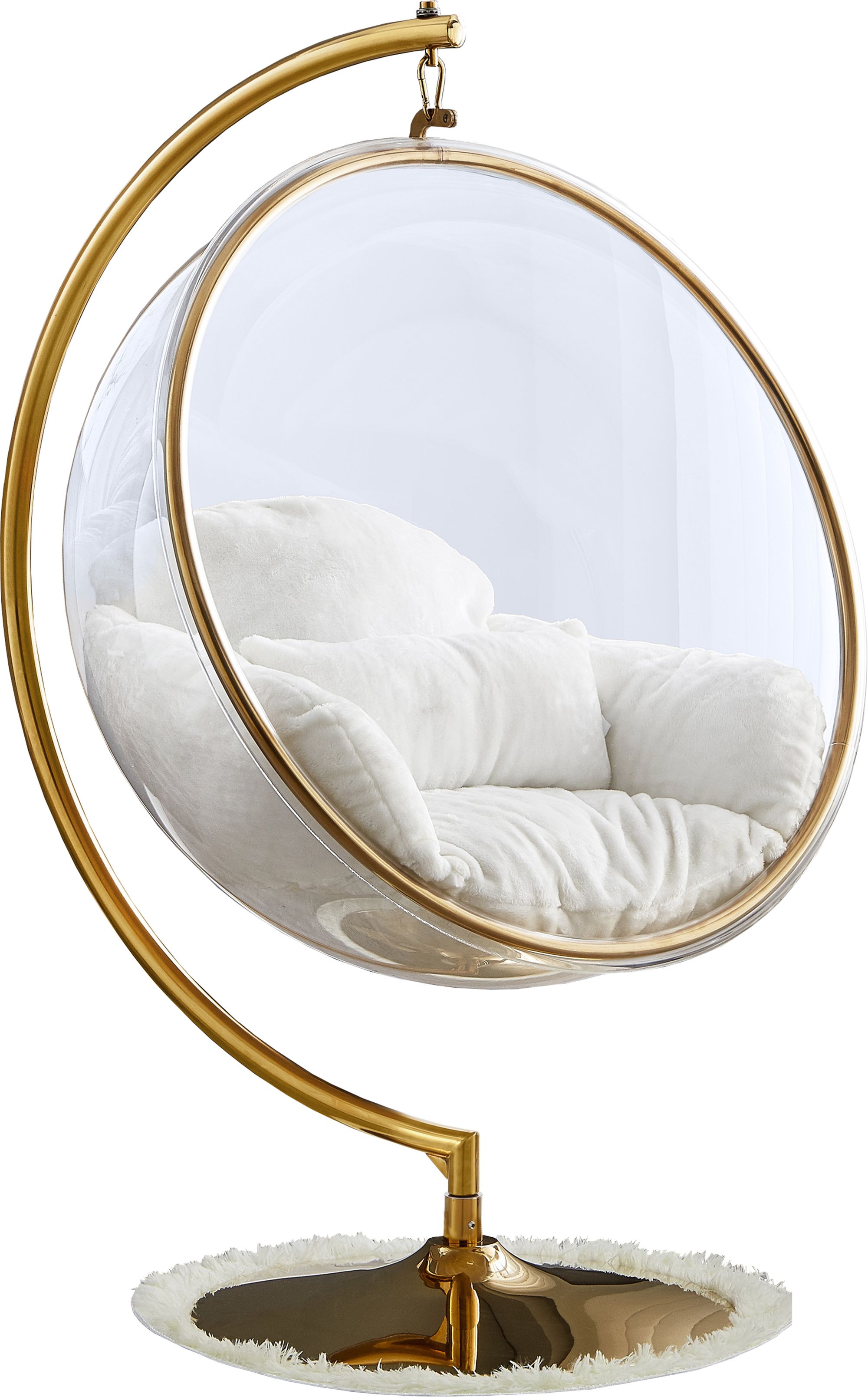 Luna Acrylic Swing Bubble Accent Chair with Gold Metal Base