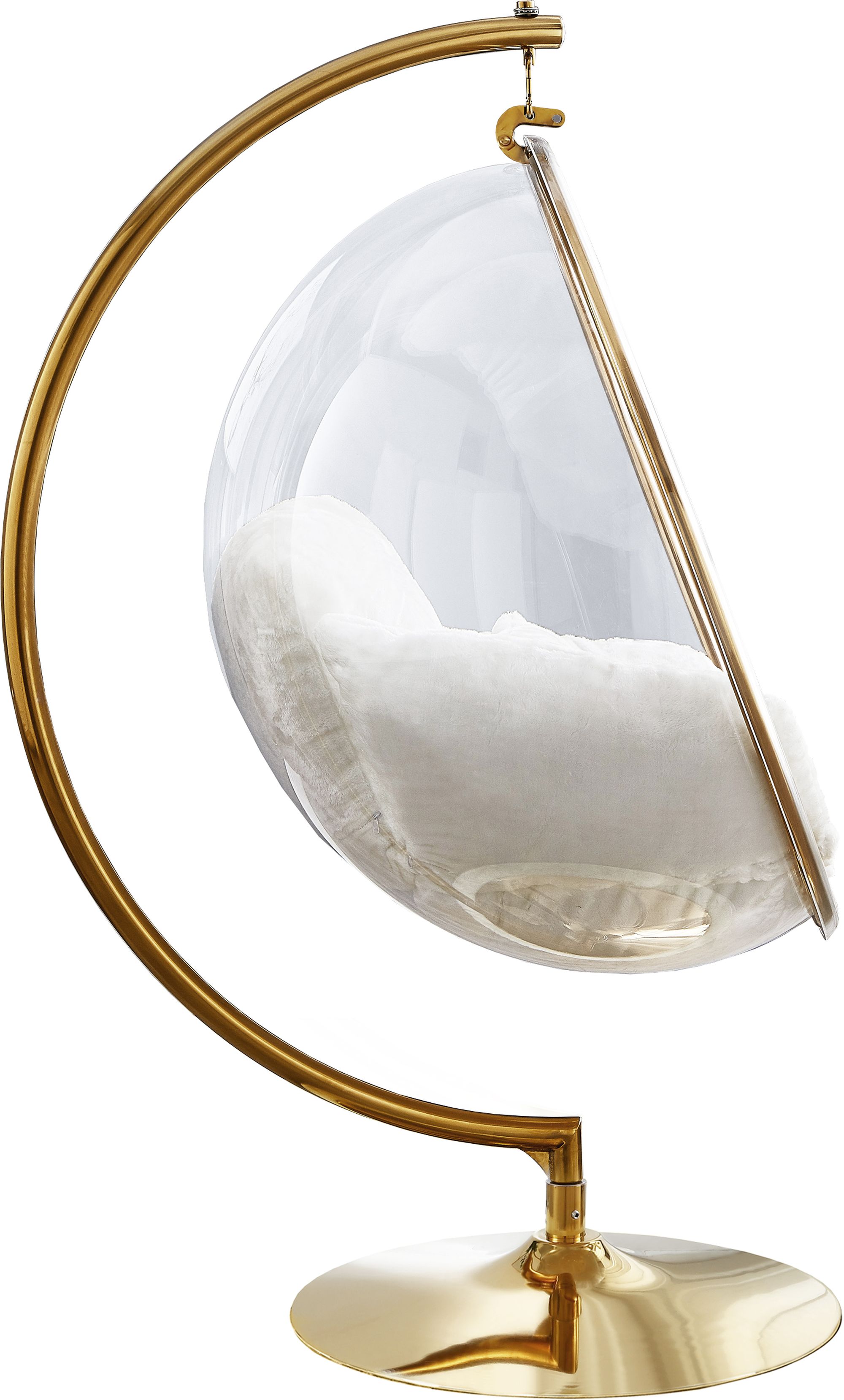 Luna Acrylic Swing Bubble Accent Chair with Gold Metal Base