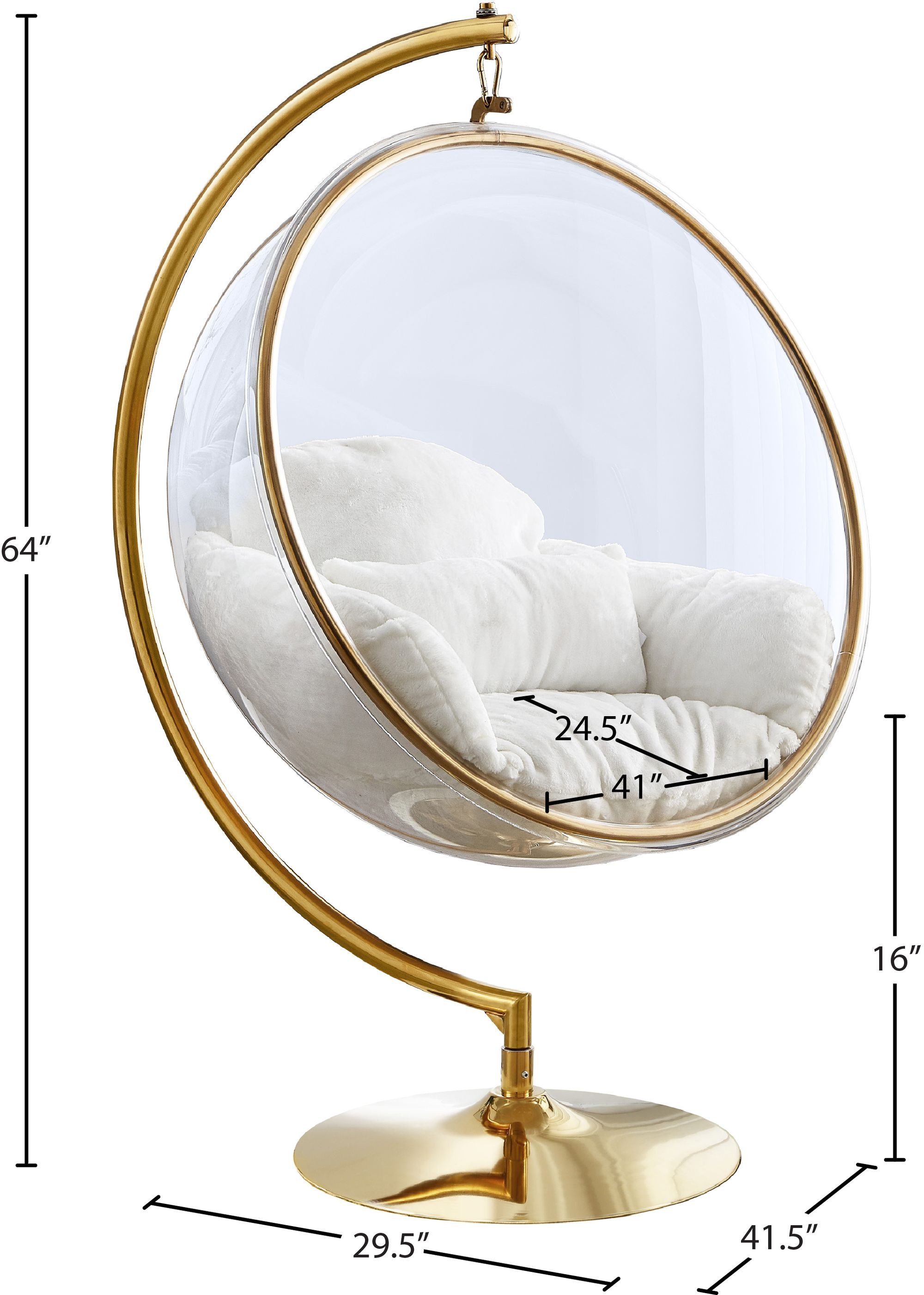 Luna Acrylic Swing Bubble Accent Chair with Metal Base