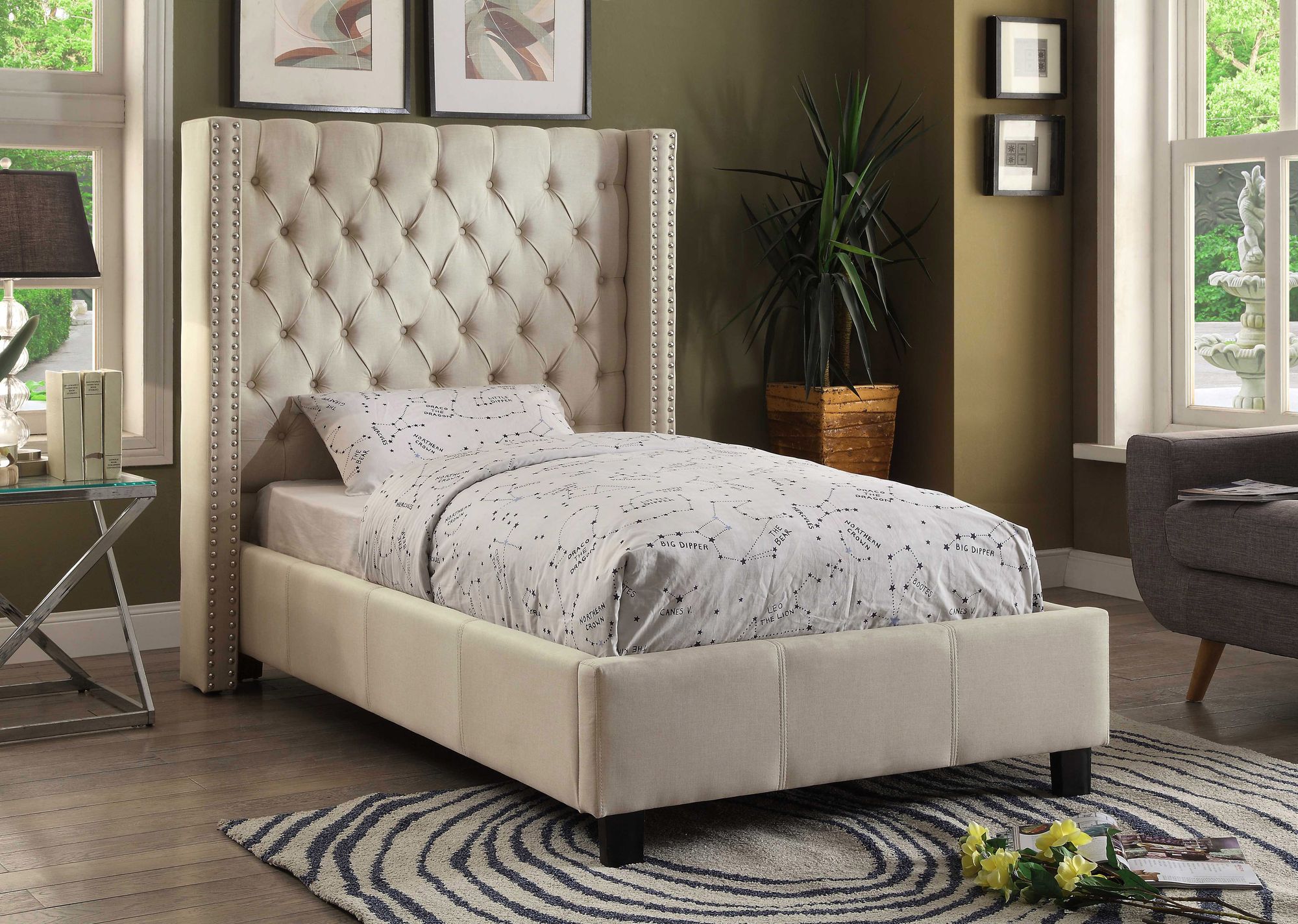 Ashton Linen Fabric Twin Size Bed