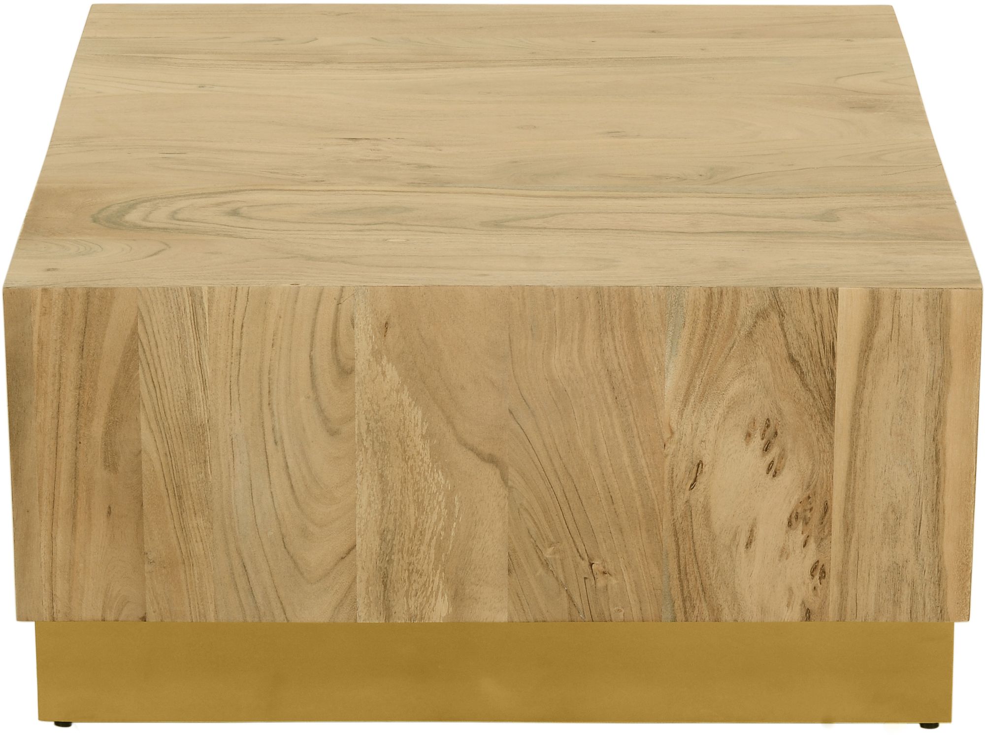 Acacia 32" Square Solid Wood Coffee Table with Gold Metal Base