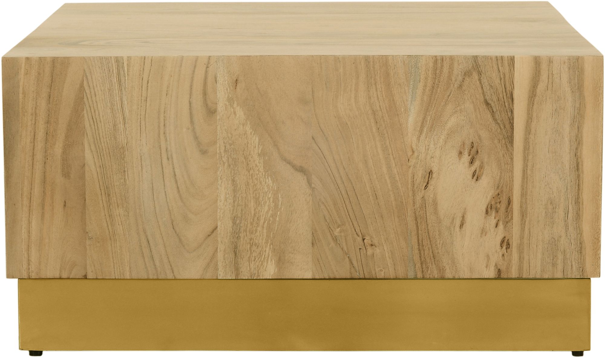 Acacia 32" Square Solid Wood Coffee Table with Gold Metal Base