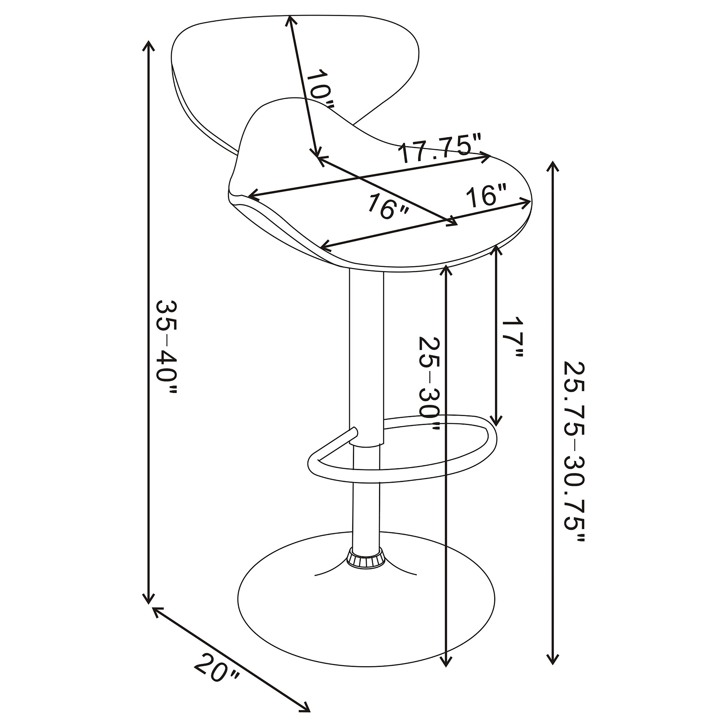 Edenton Leatherette Bar Stool with Chrome  Adjustable Base