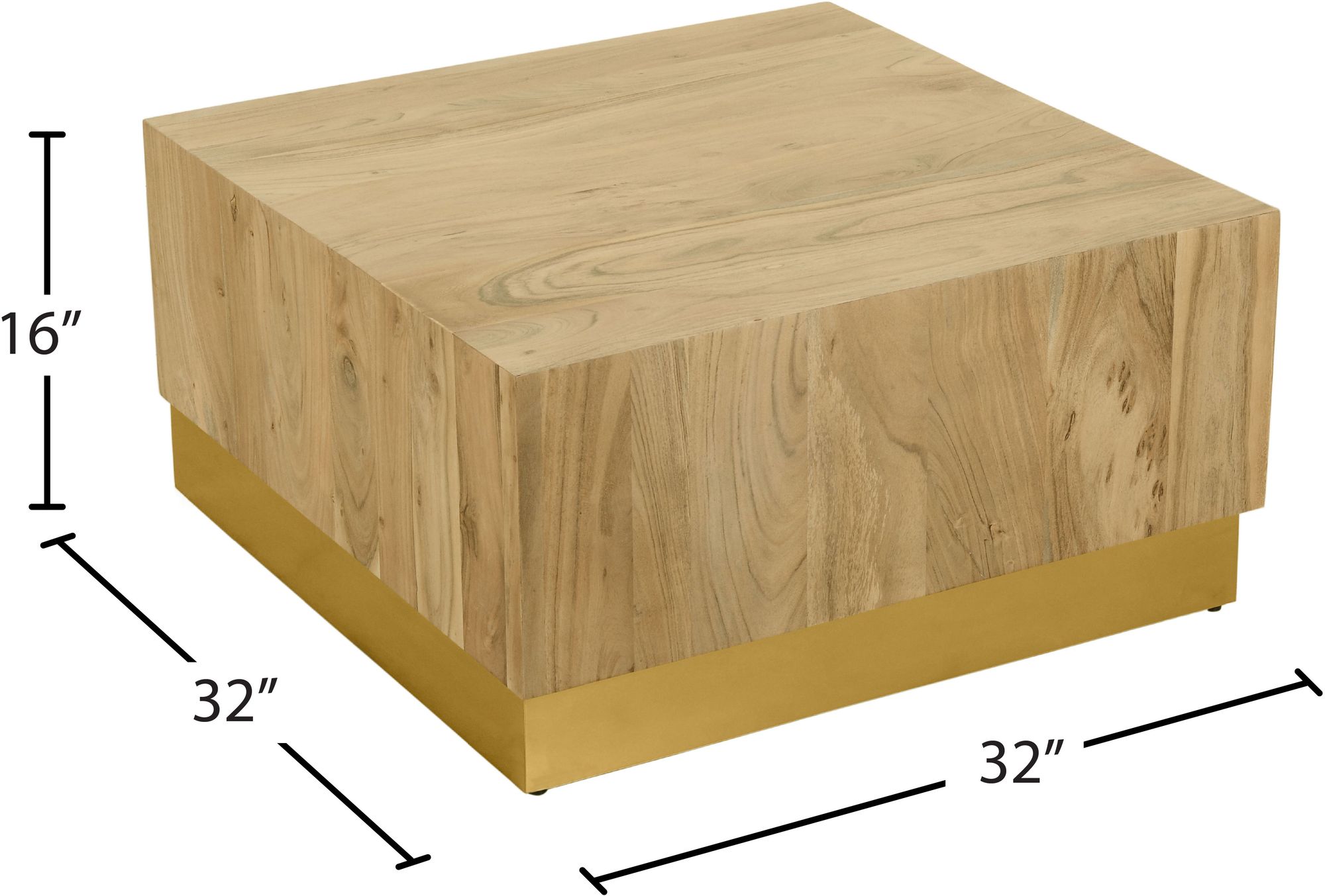Acacia 32" Square Solid Wood Coffee Table with Gold Metal Base