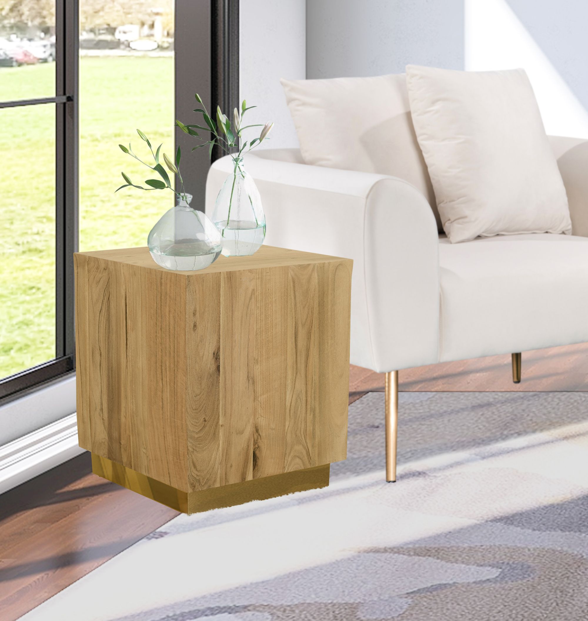 Acacia 18" Square Solid Wood End Table with Metal Base