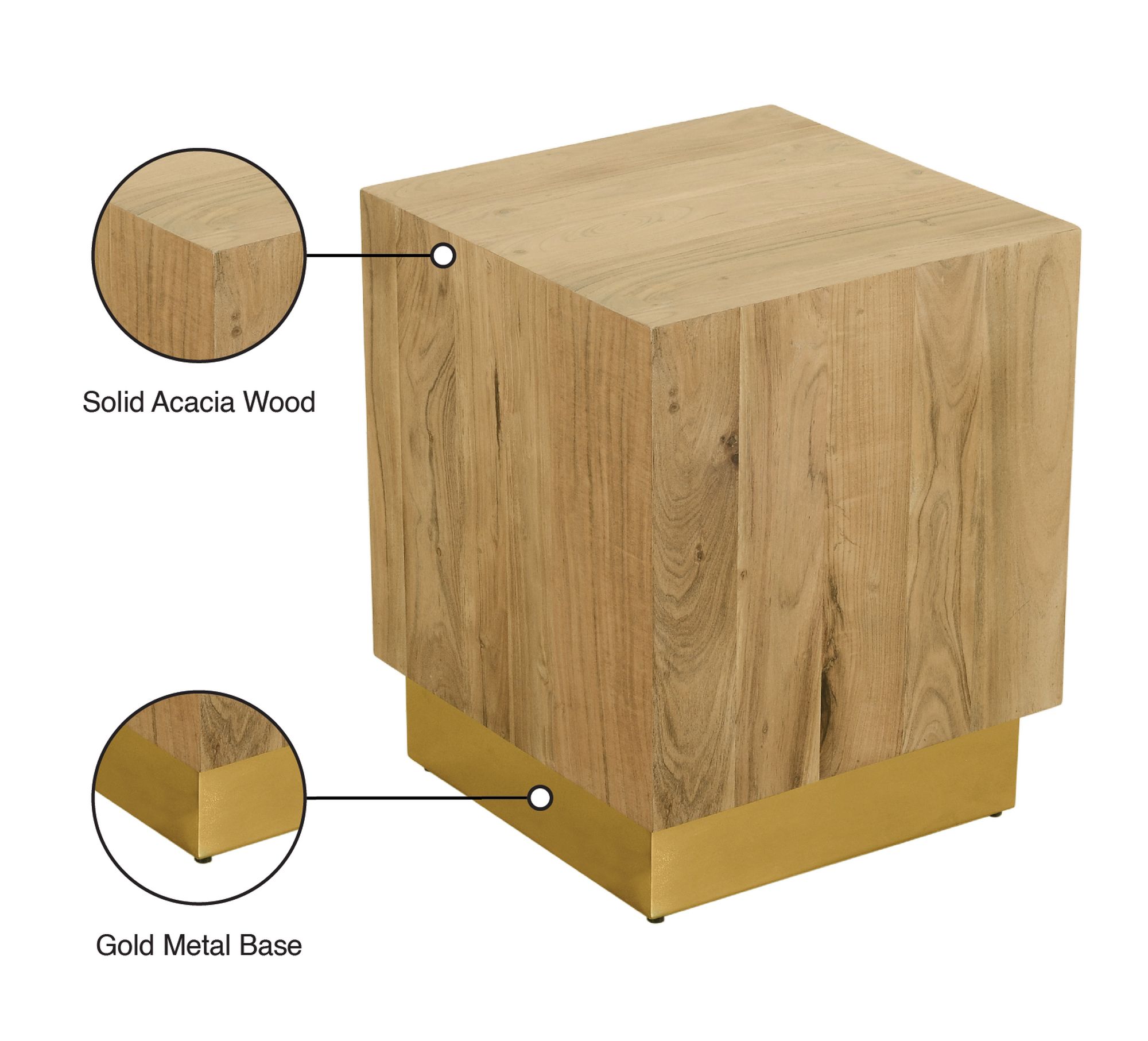 Acacia 18" Square Solid Wood End Table with Metal Base