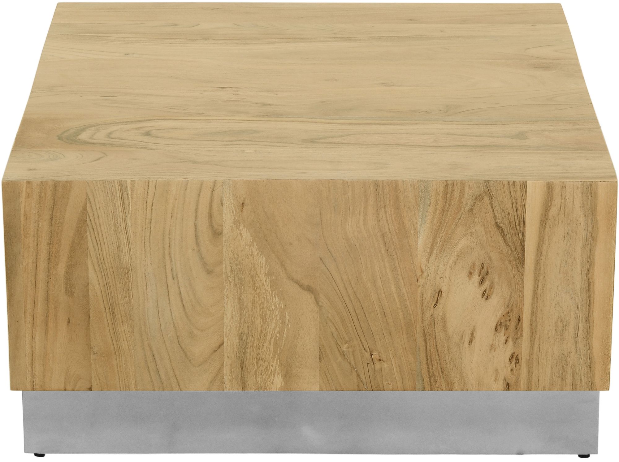 Acacia 32" Square Solid Wood Coffee Table with Chrome Metal Base