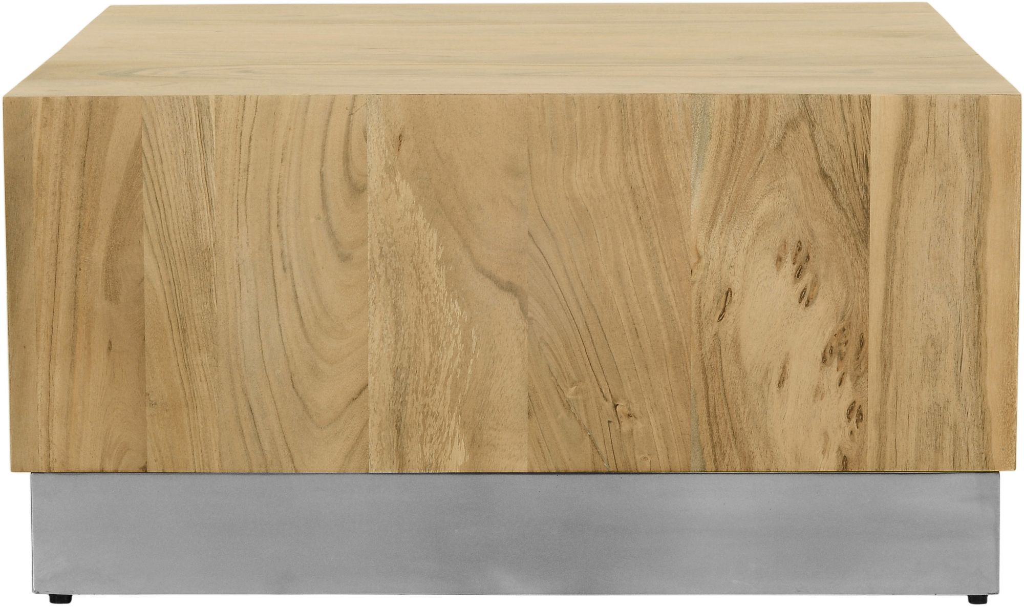 Acacia 32" Square Solid Wood Coffee Table with Chrome Metal Base