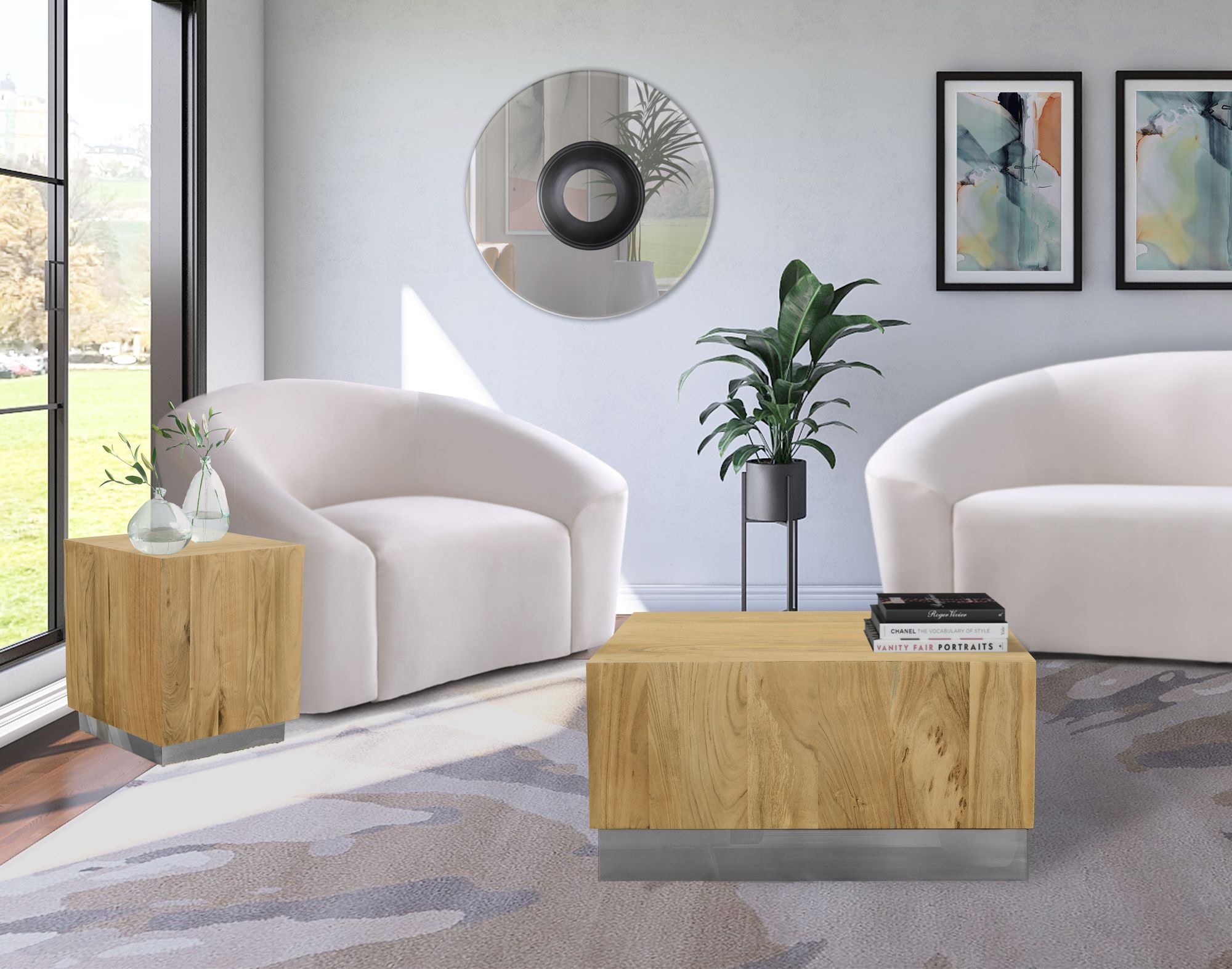 Acacia 18" Square Solid Wood End Table with Metal Base