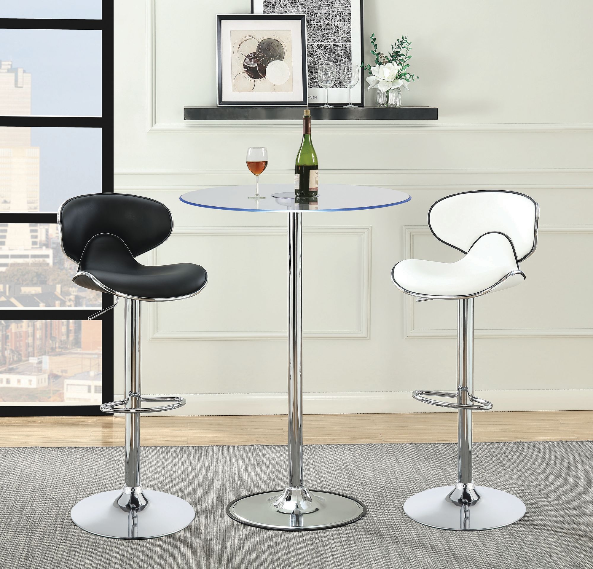 Edenton Leatherette Bar Stool with Chrome  Adjustable Base