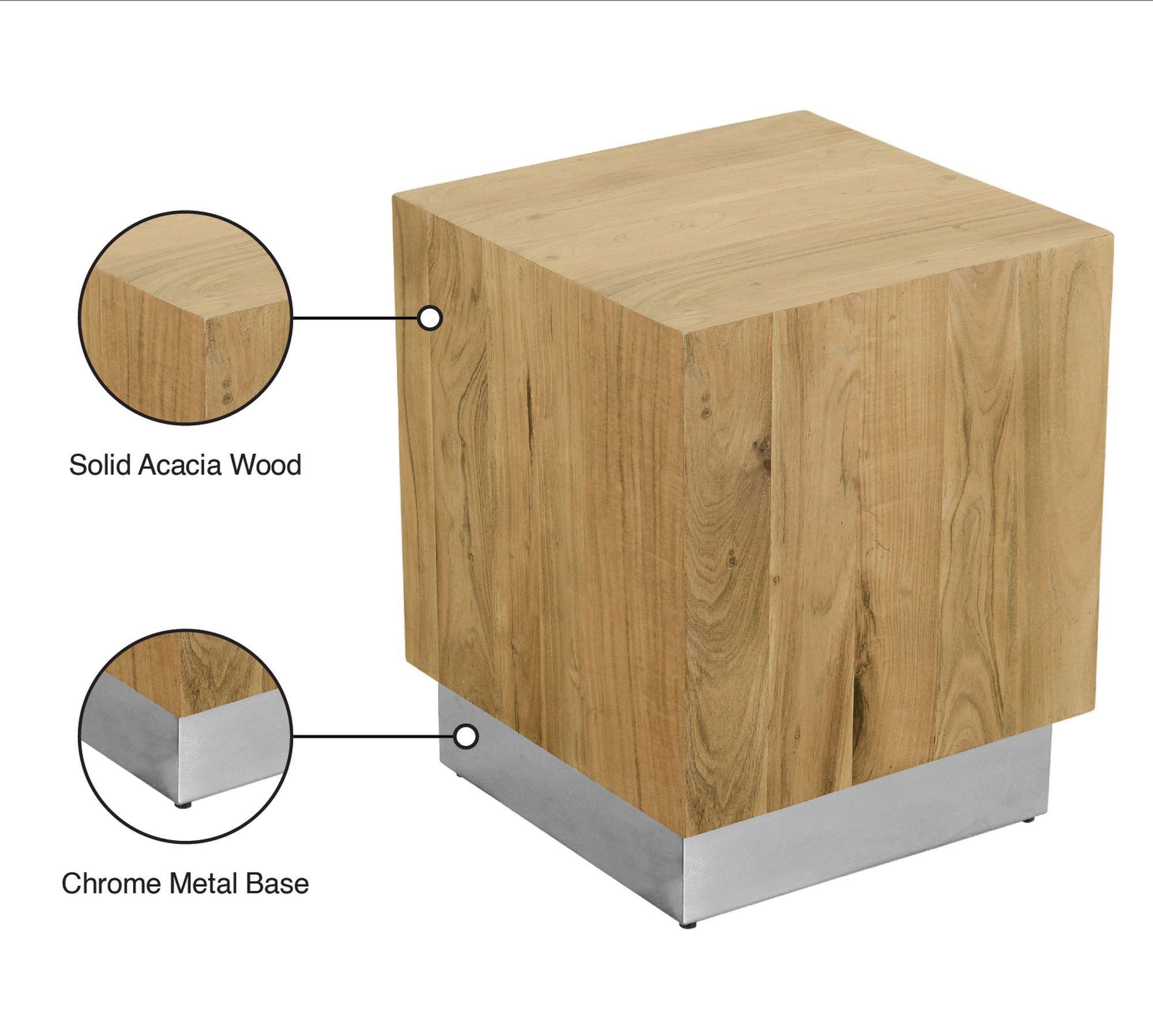 Acacia 18" Square Solid Wood End Table with Metal Base