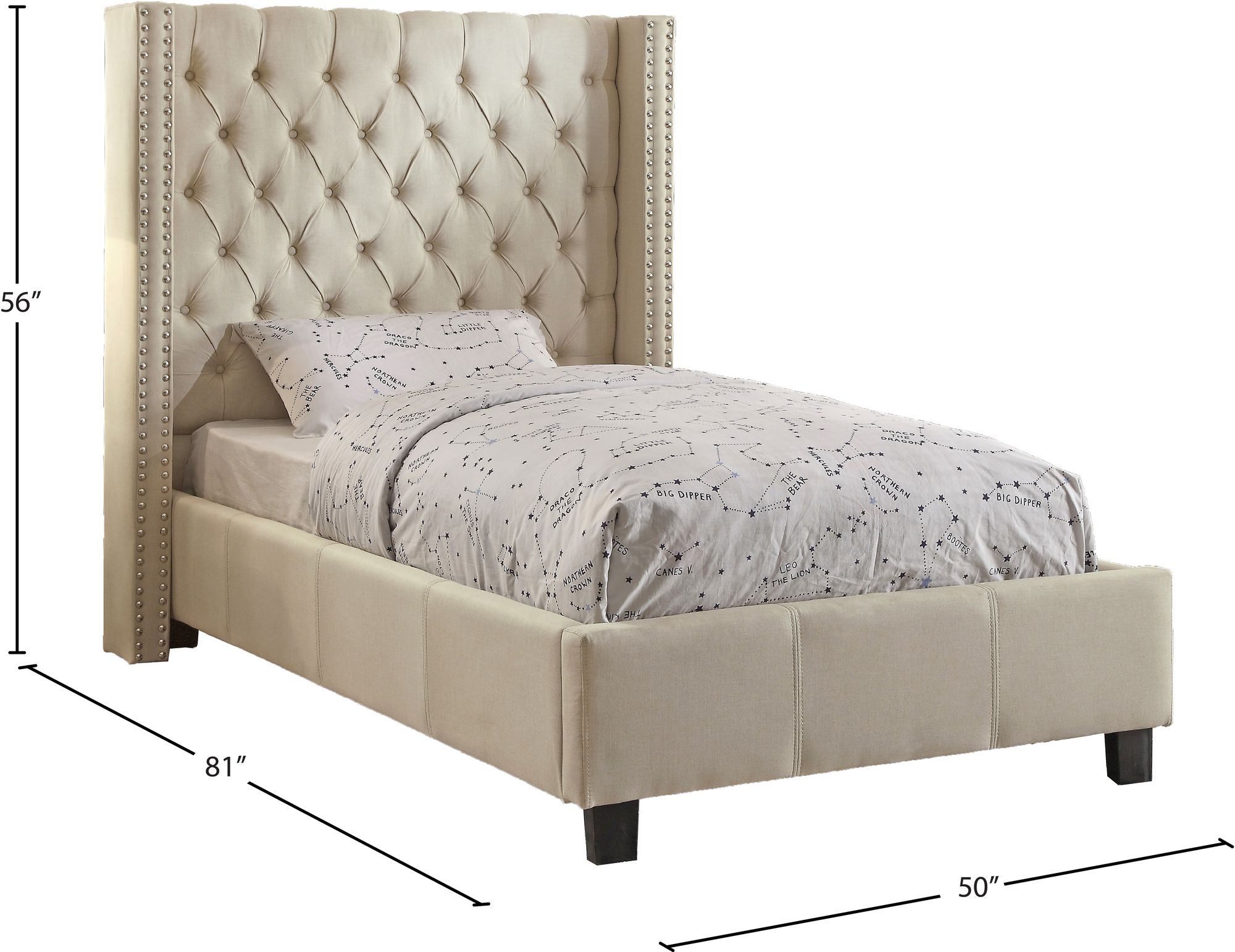 Ashton Linen Fabric Twin Size Bed