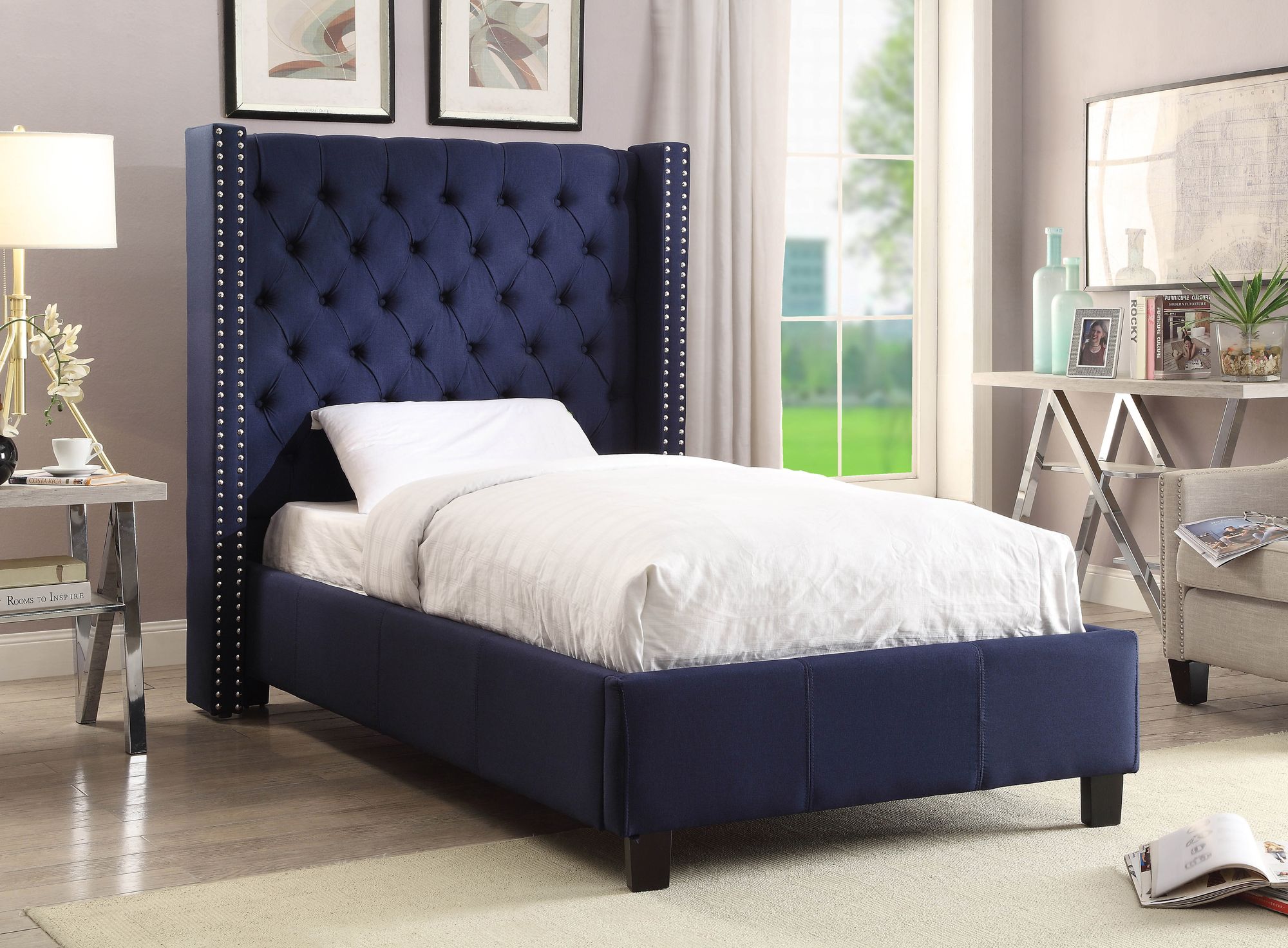 Ashton Linen Fabric Twin Size Bed