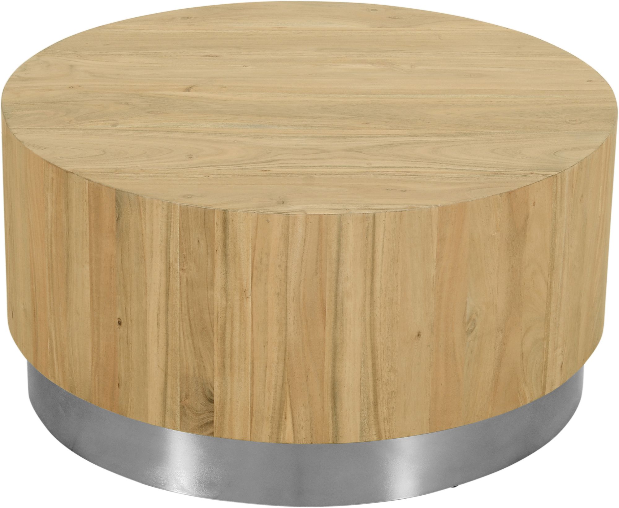 Acacia 32" Round Solid Wood Coffee Table with Chrome Metal Base
