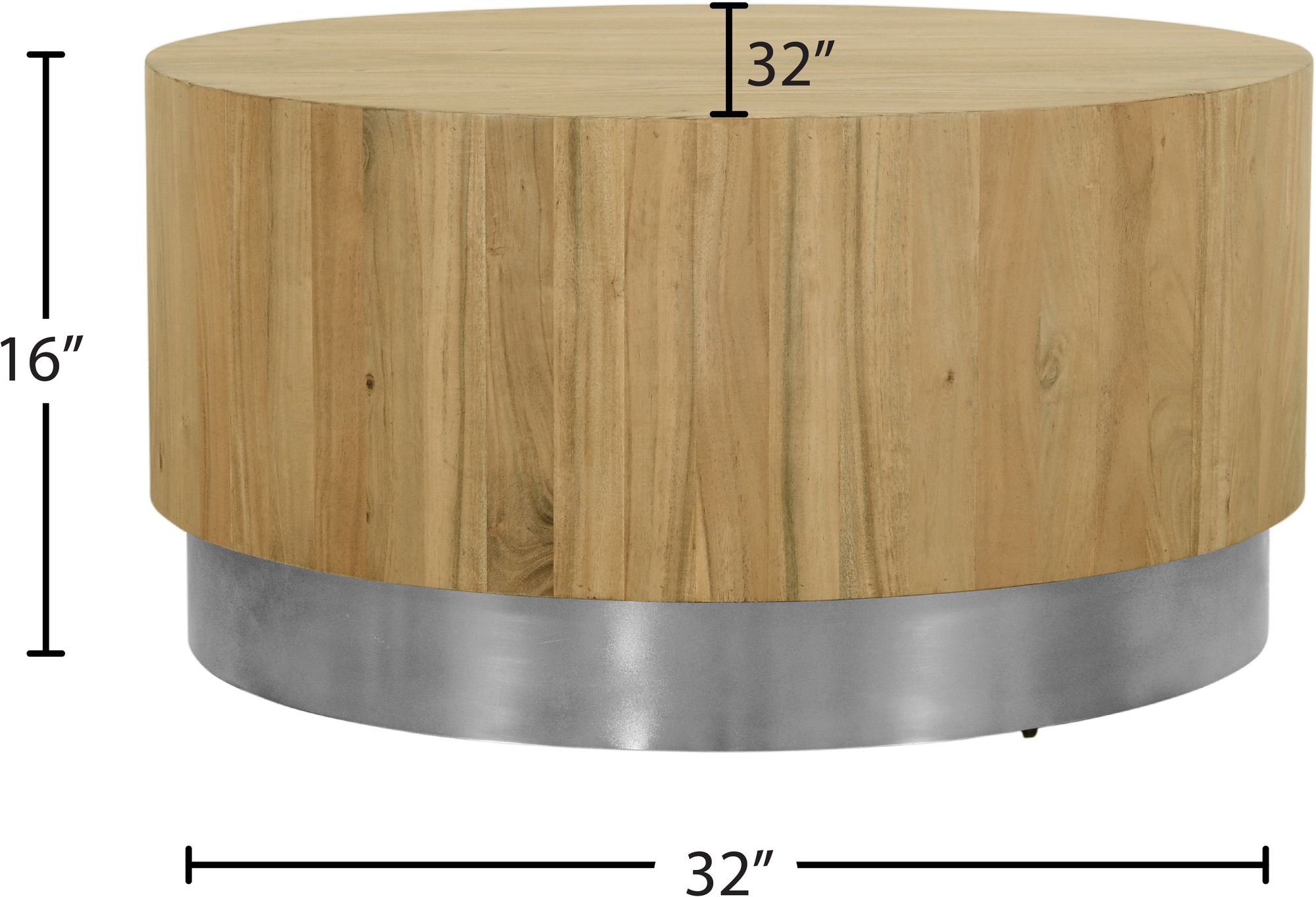Acacia 32" Round Solid Wood Coffee Table with Chrome Metal Base