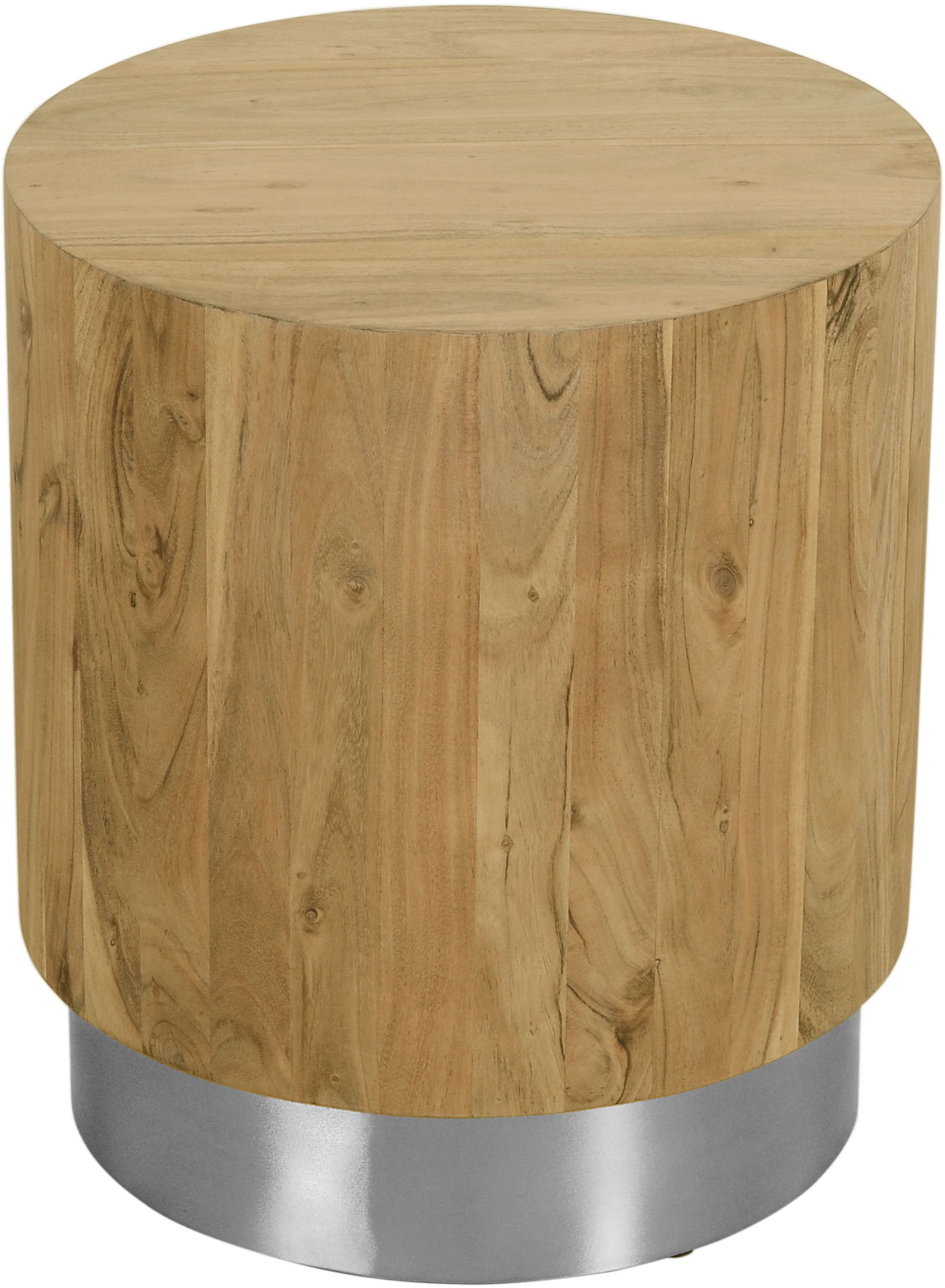 Acacia 18" Round Solid Wood End Table with Chrome Metal Base