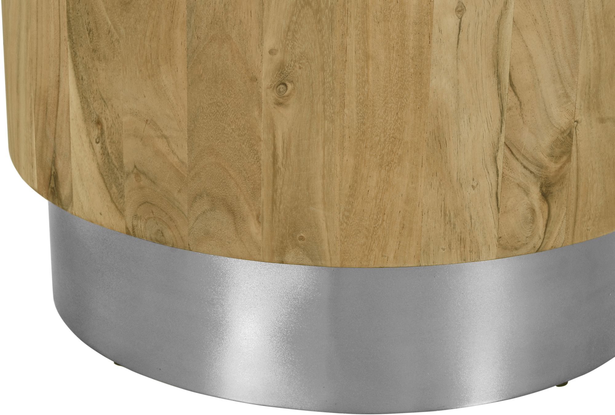 Acacia 18" Round Solid Wood End Table with Chrome Metal Base