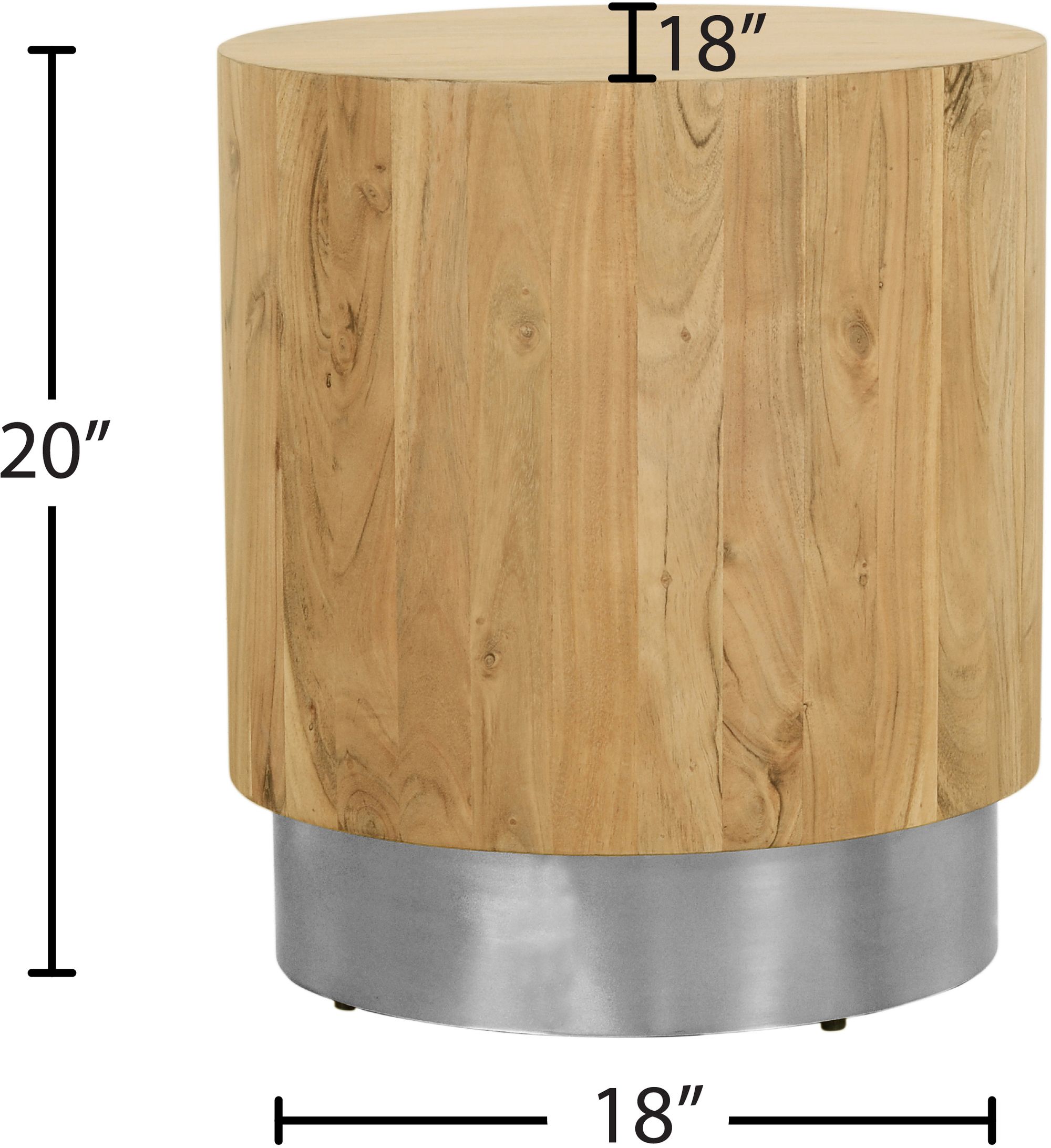 Acacia 18" Round Solid Wood End Table with Chrome Metal Base