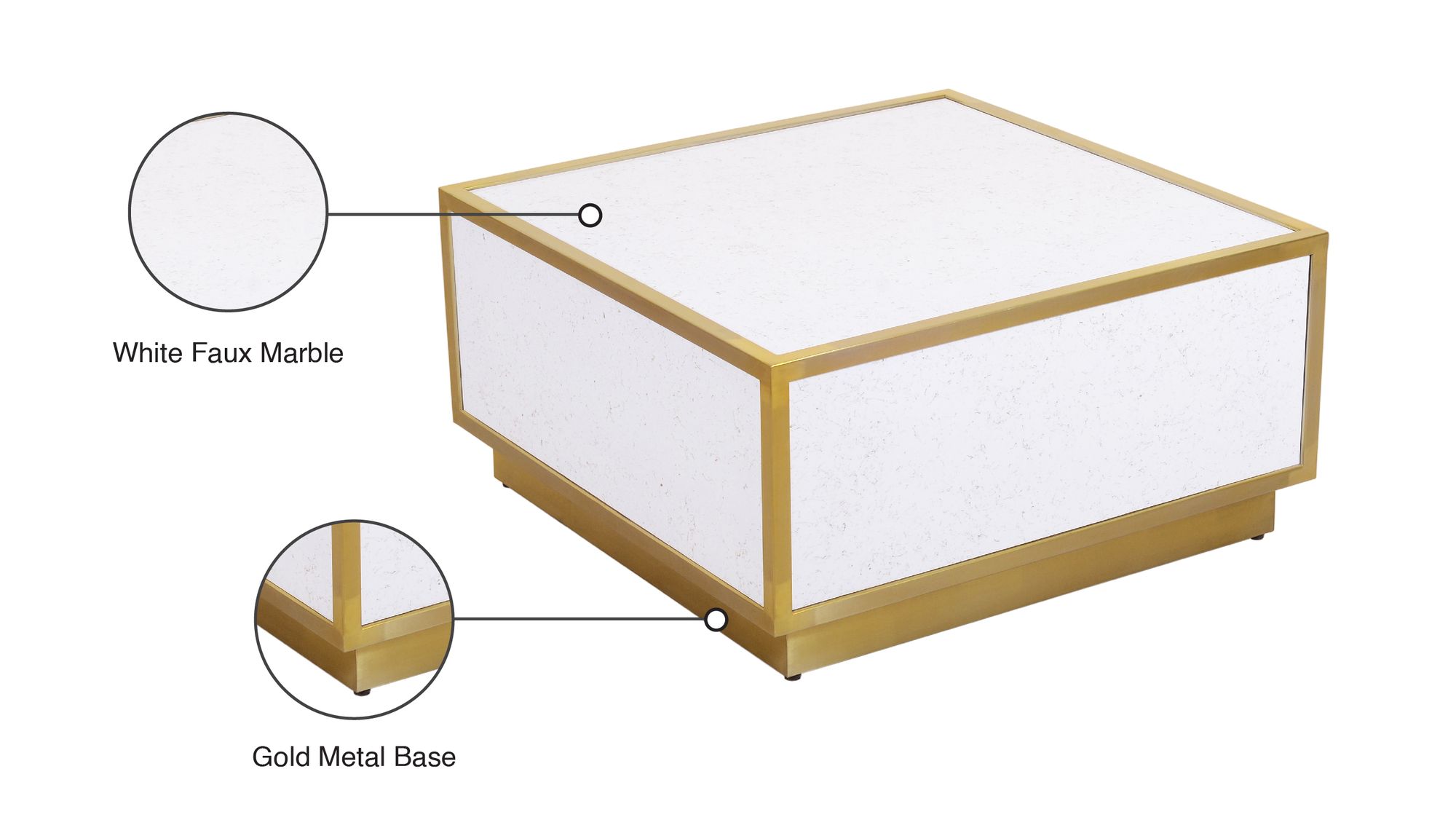 Glitz 32" Square Faux Marble Coffee Table with Gold Metal Base