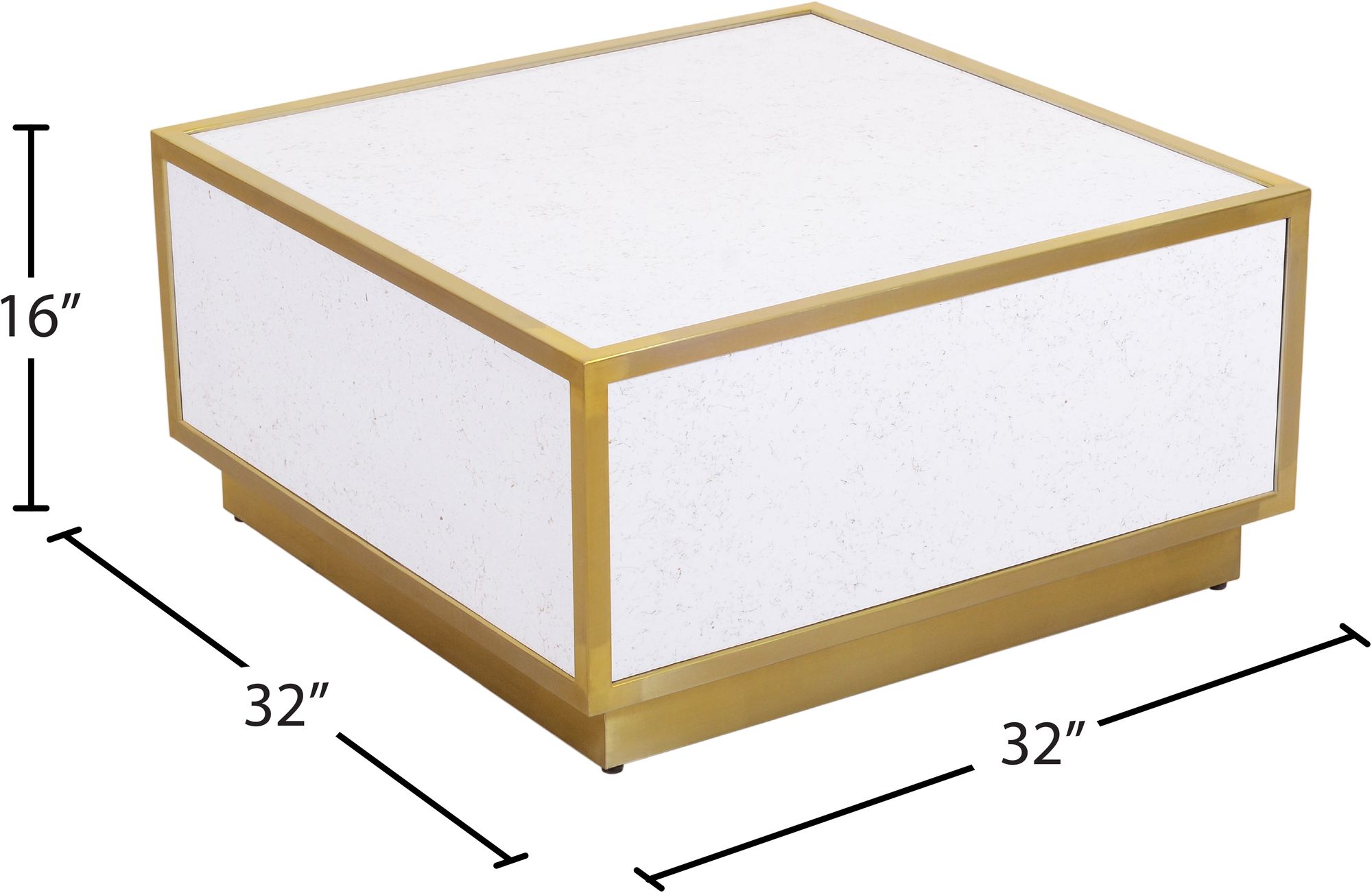 Glitz 32" Square Faux Marble Coffee Table with Gold Metal Base