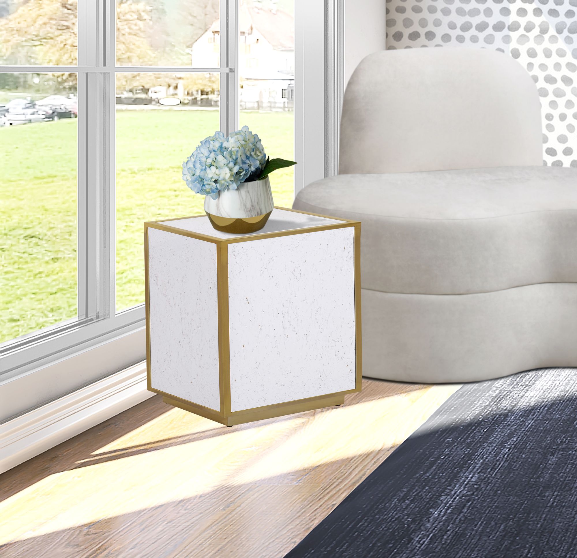 Glitz 20" Square Faux Marble End Table with Gold Metal Base