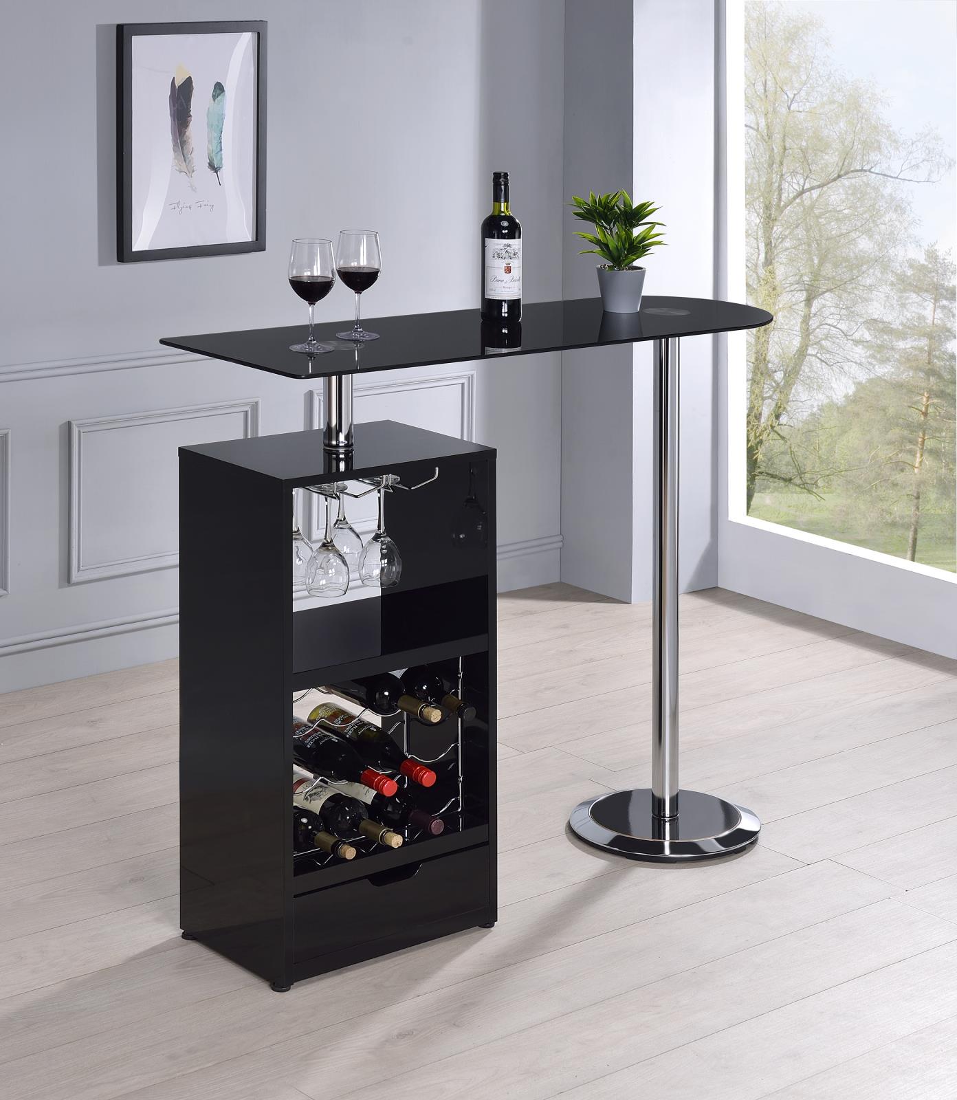 Koufax Wood Veneer Bar Table with Wine Rack
