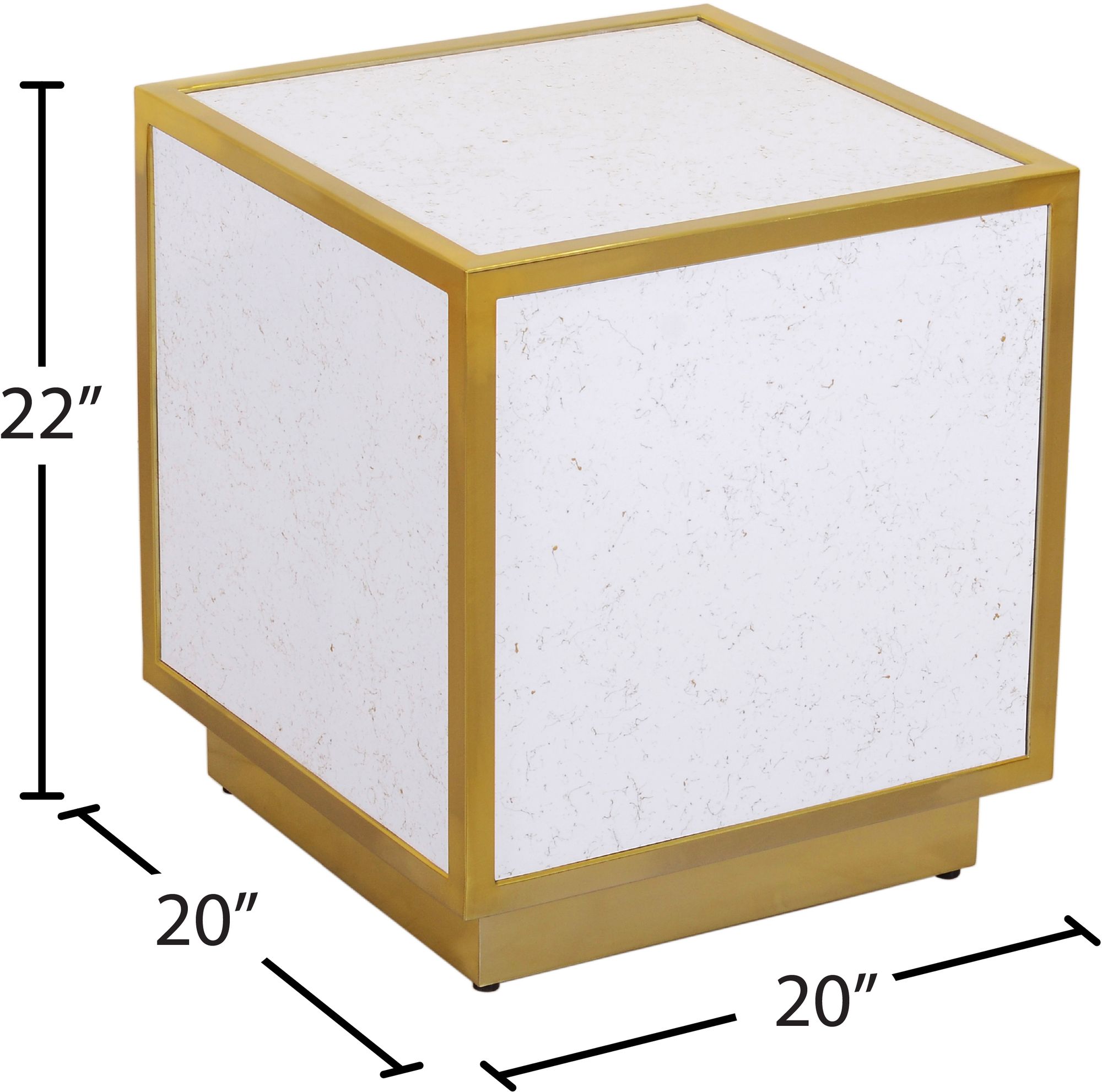 Glitz 20" Square Faux Marble End Table with Gold Metal Base