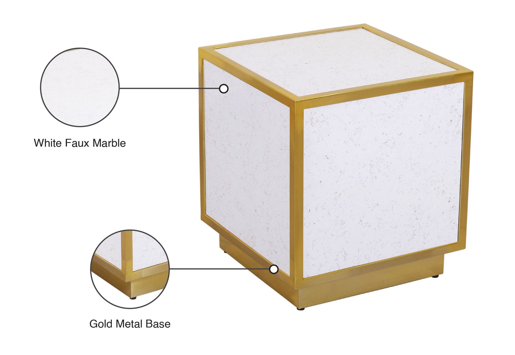Glitz 20" Square Faux Marble End Table with Gold Metal Base