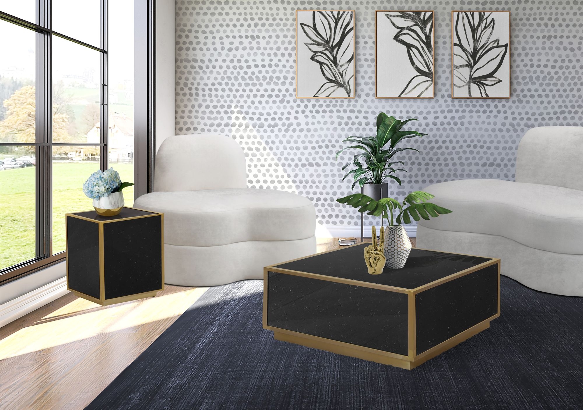Glitz 32" Square Faux Marble Coffee Table with Gold Metal Base