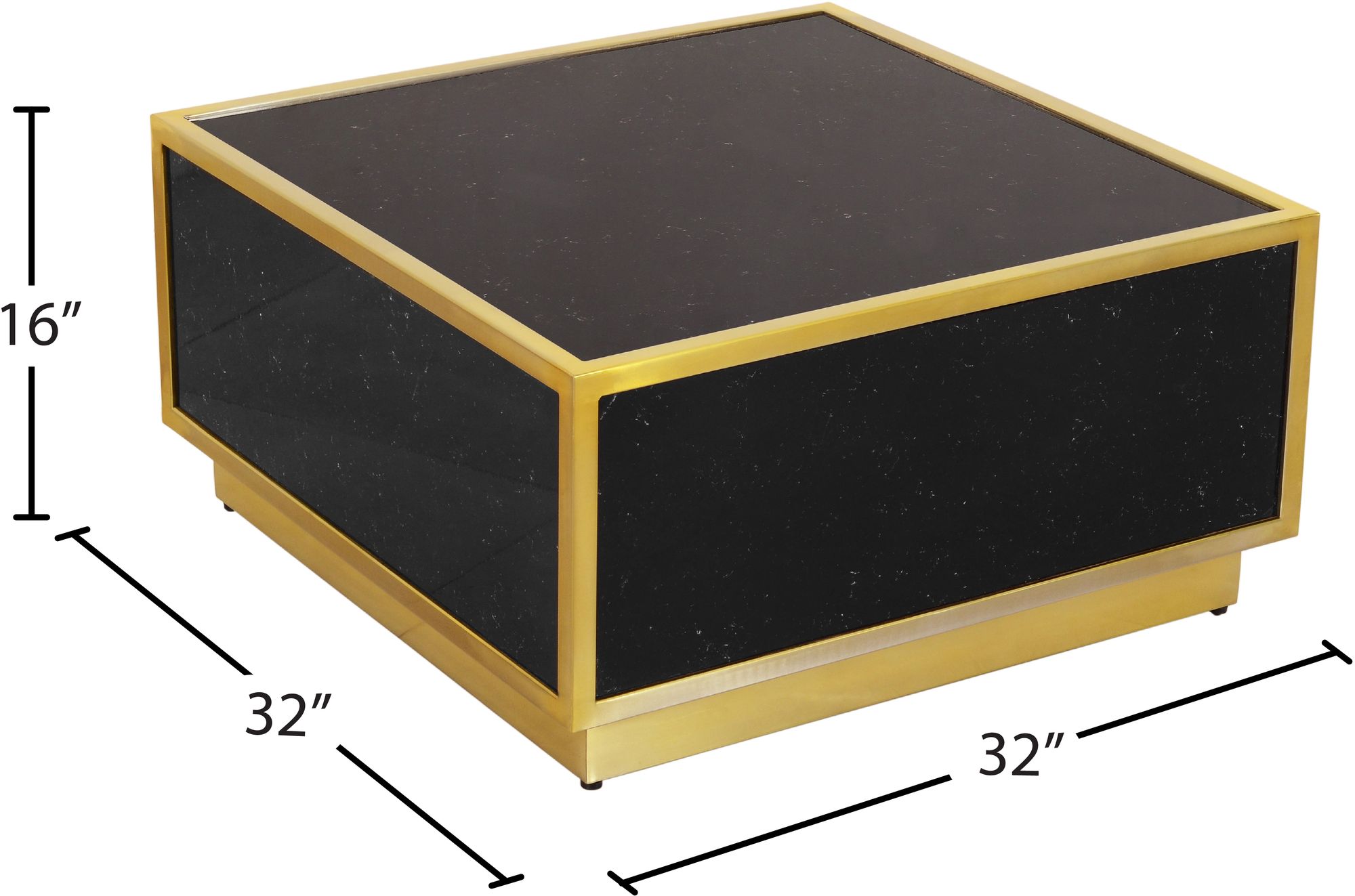 Glitz 32" Square Faux Marble Coffee Table with Gold Metal Base