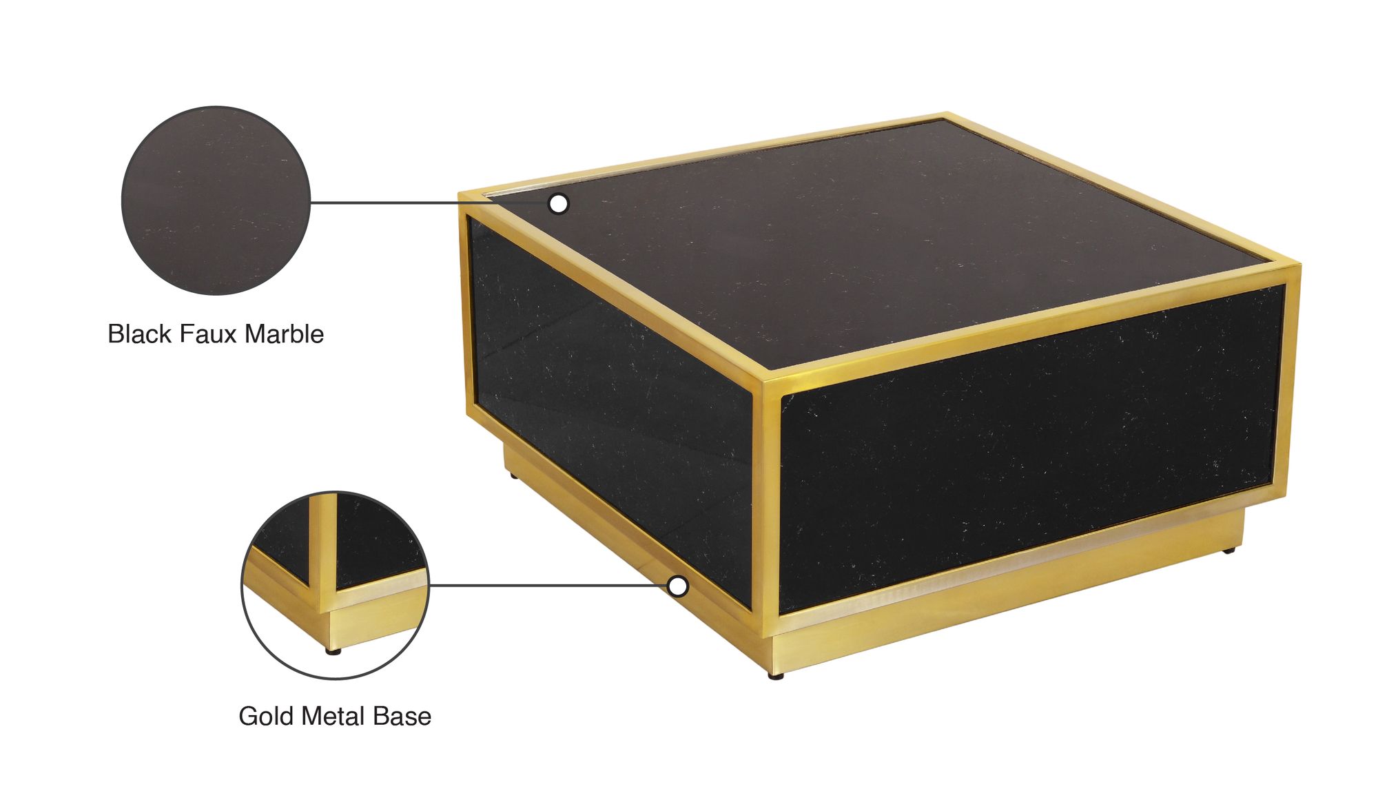 Glitz 32" Square Faux Marble Coffee Table with Gold Metal Base
