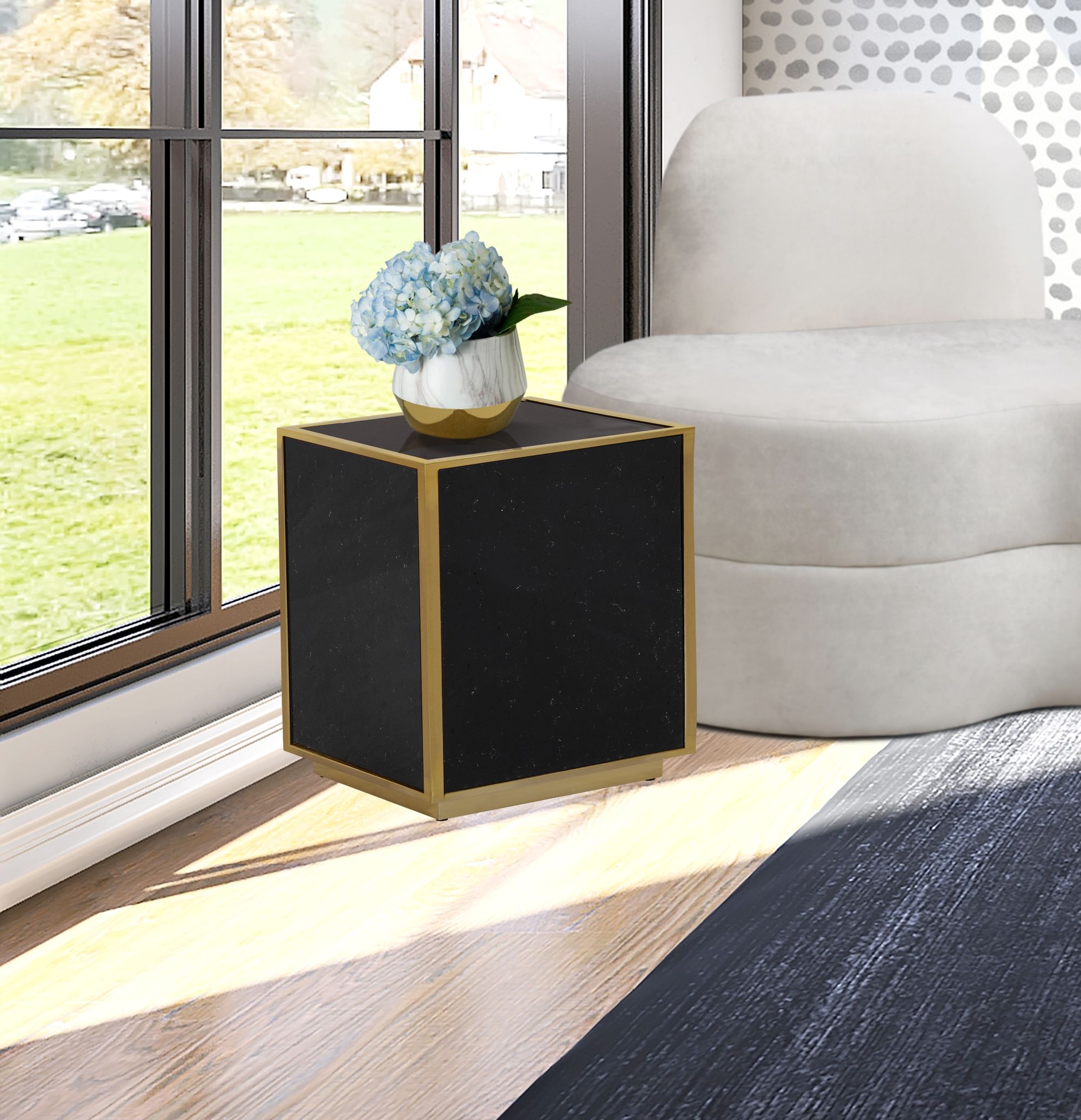 Glitz 20" Square Faux Marble End Table with Gold Metal Base
